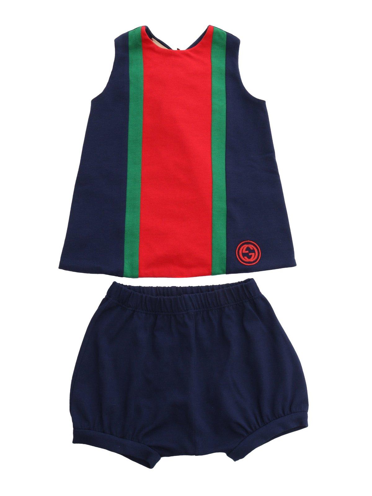 Gucci Babies' Web-stripe Crewneck Vest And Shorts Set In Blu