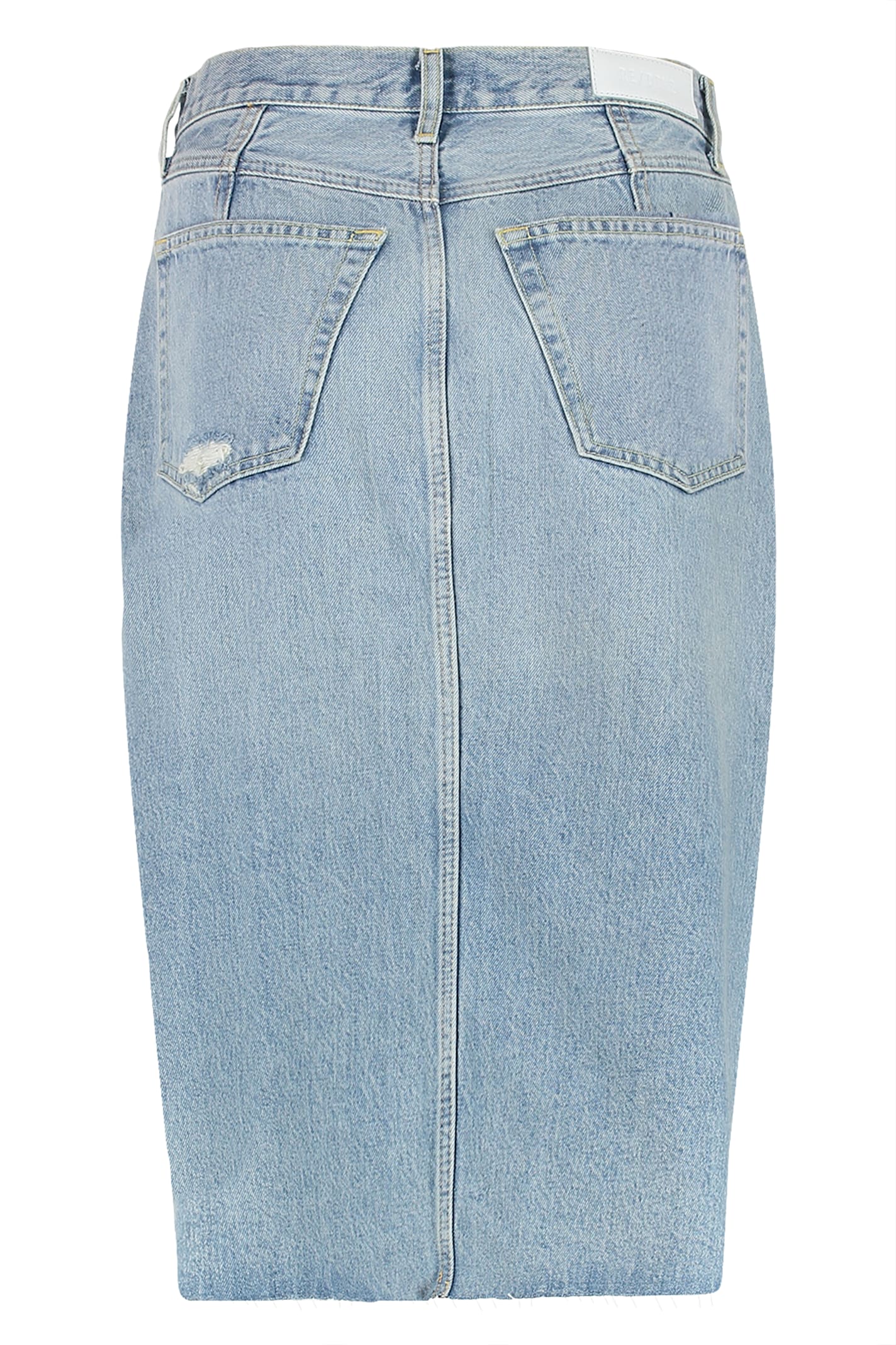 Re/done Denim Skirt With Back Pockets And Front Slit In Blue