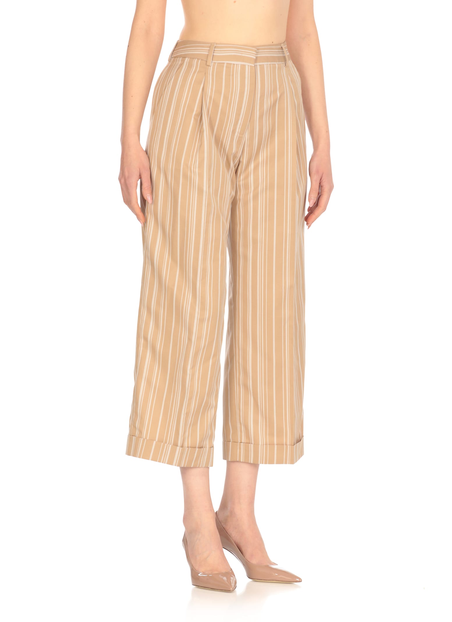 Pt Torino Beige Cotton And Linen Cropped Pants