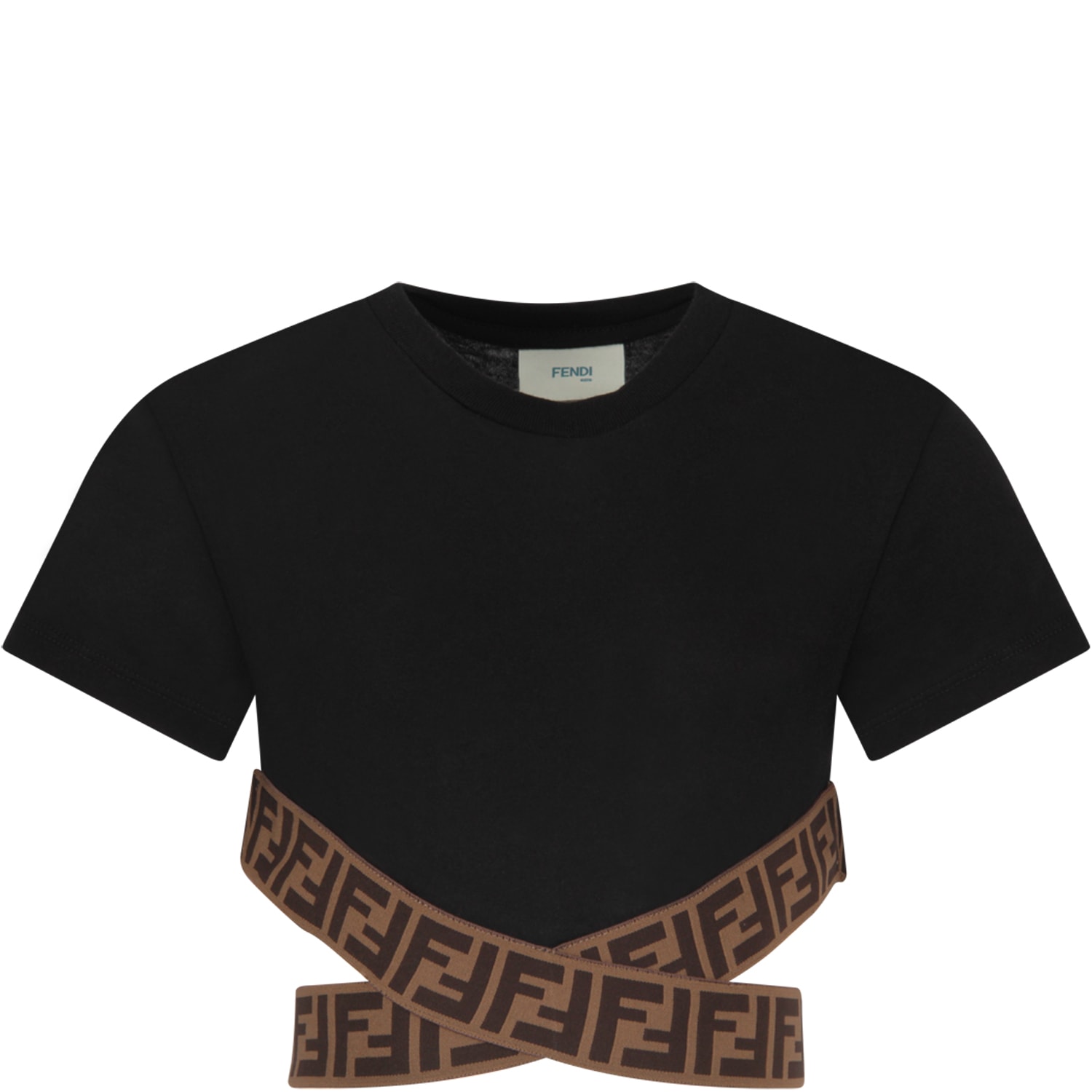 Fendi Black T-shirt With Double Ff For Girl