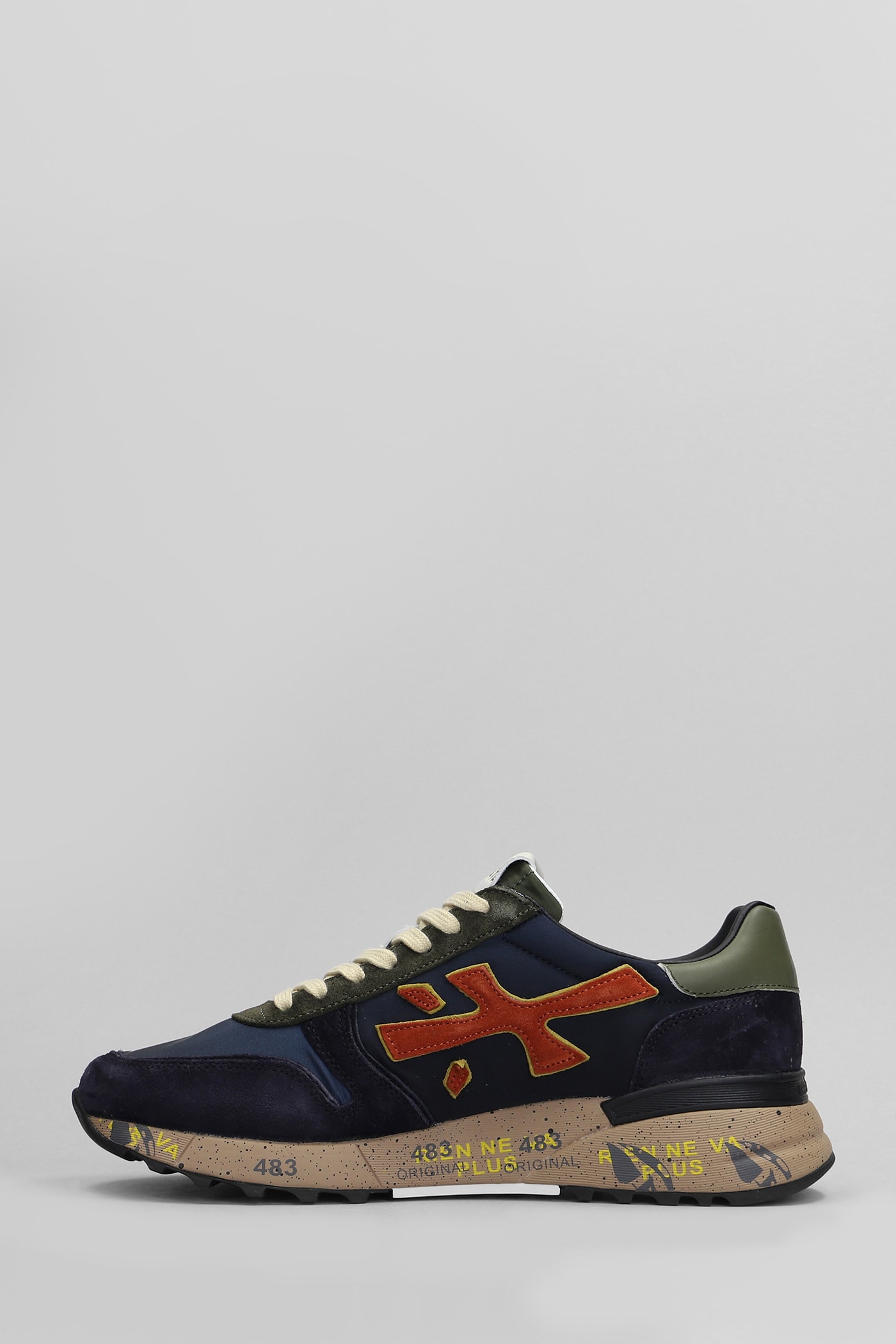 Shop Premiata Mick Sneakers In Blue Suede And Fabric