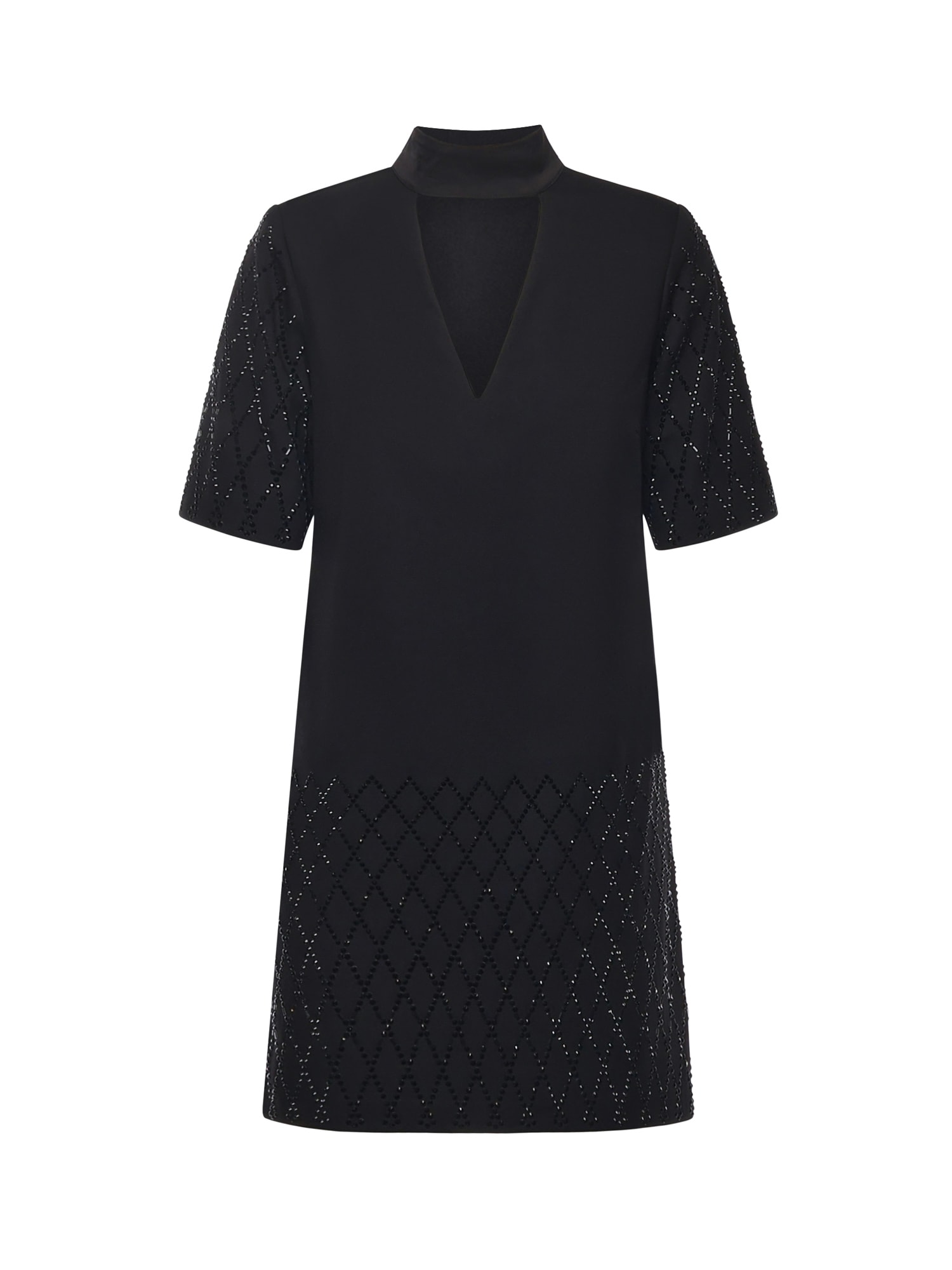 Pinko T-shirt-style Dress With Rhinestones In Black