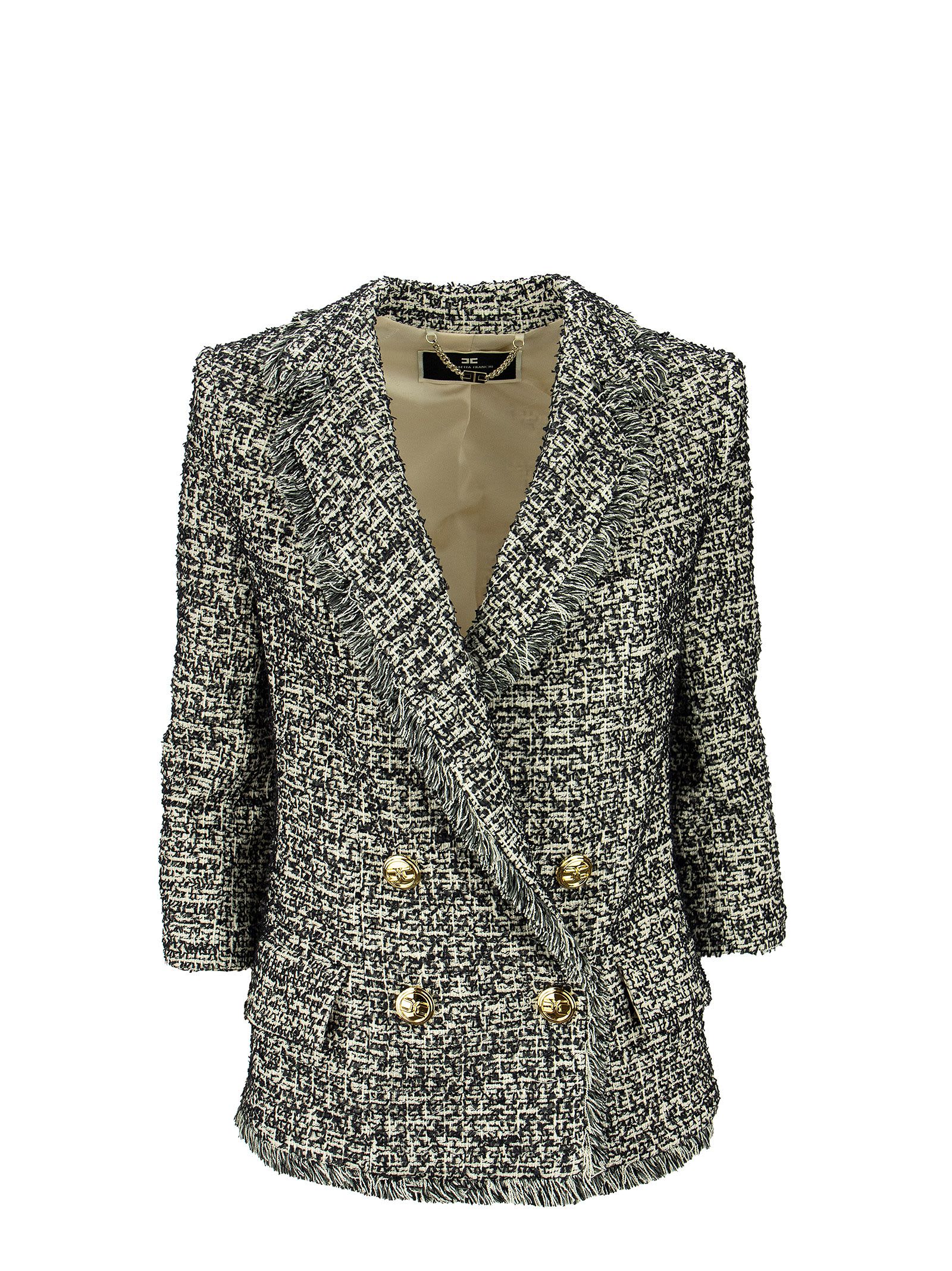 Elisabetta Franchi Double-breasted Tweed Jacket With 3/4 Sleeves