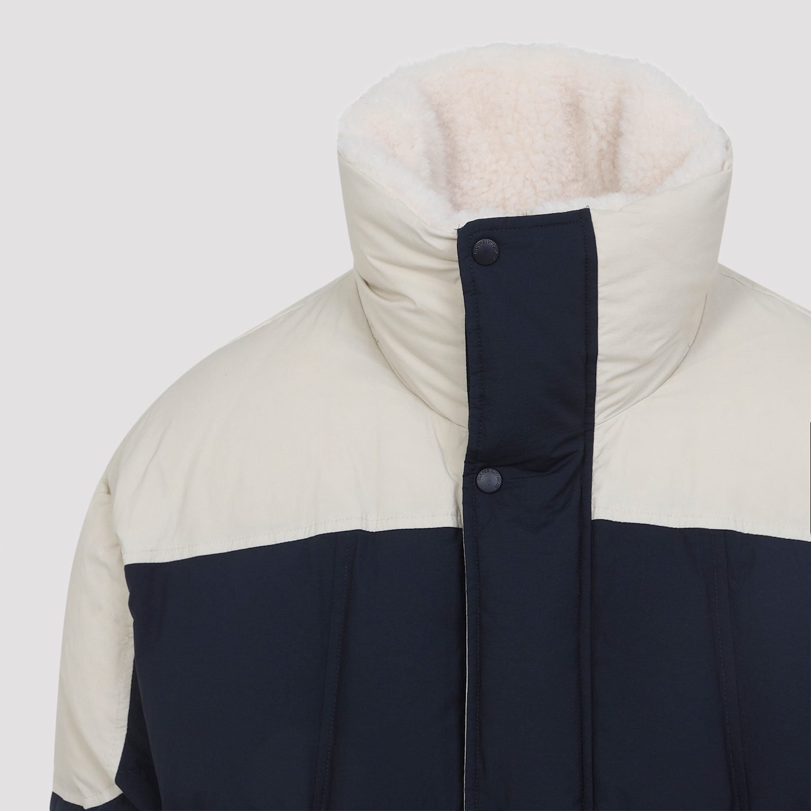 Moose Knuckles Color-block Puffer Jacket With High Collar In Blue