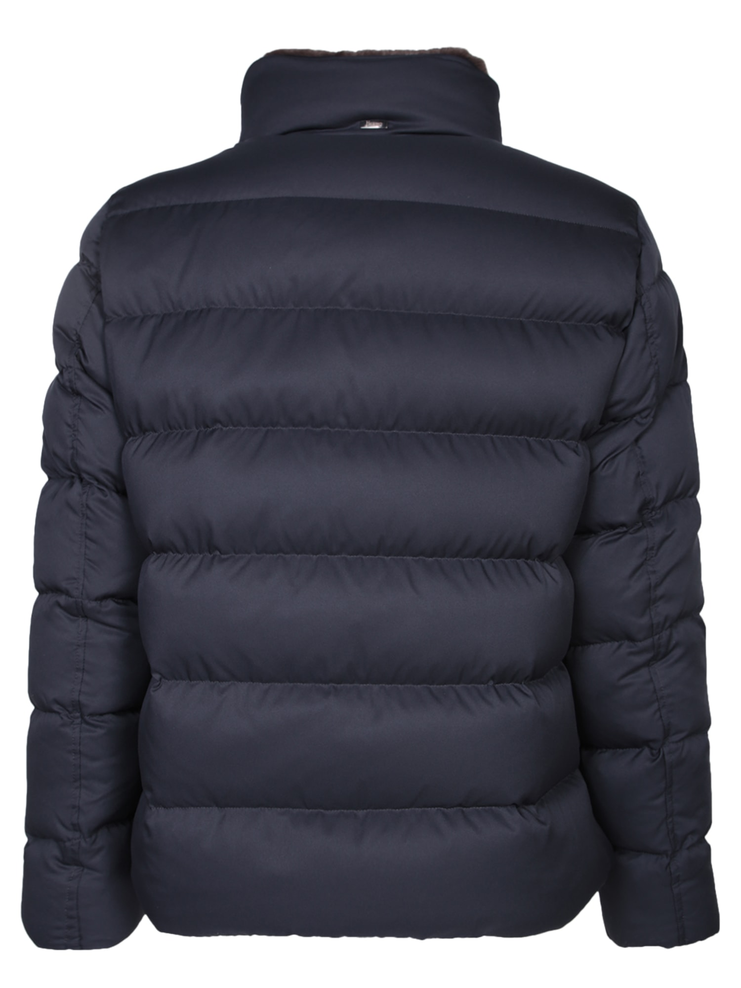 Herno Short Down Jacket With Detachable Fur Insert In Black