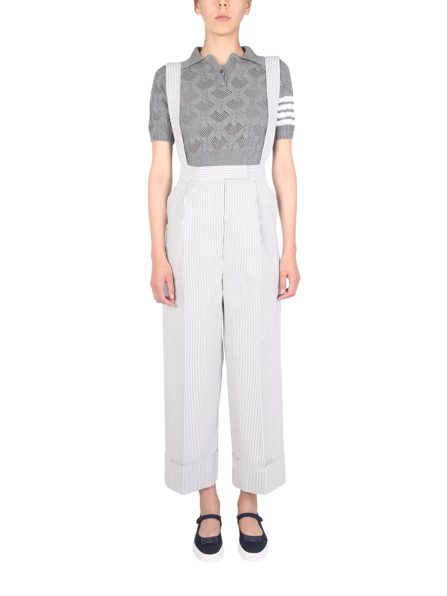 THOM BROWNE THOM BROWNE TROUSERS WITH SEERSUCKER PATTERN AND BRACES,FTC399H 00572035