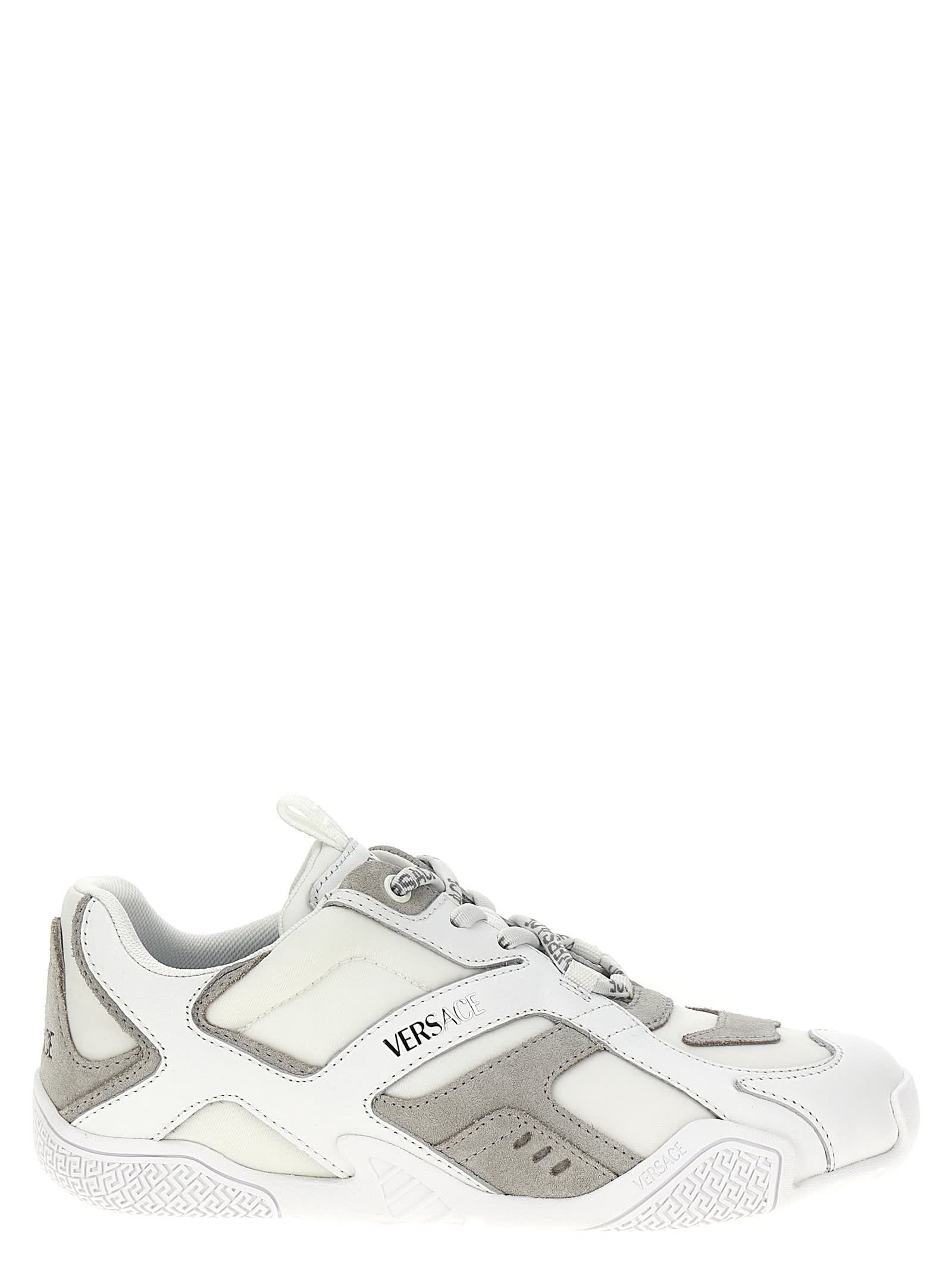 Versace Galaxia Suede-trimmed Leather Sneakers In White