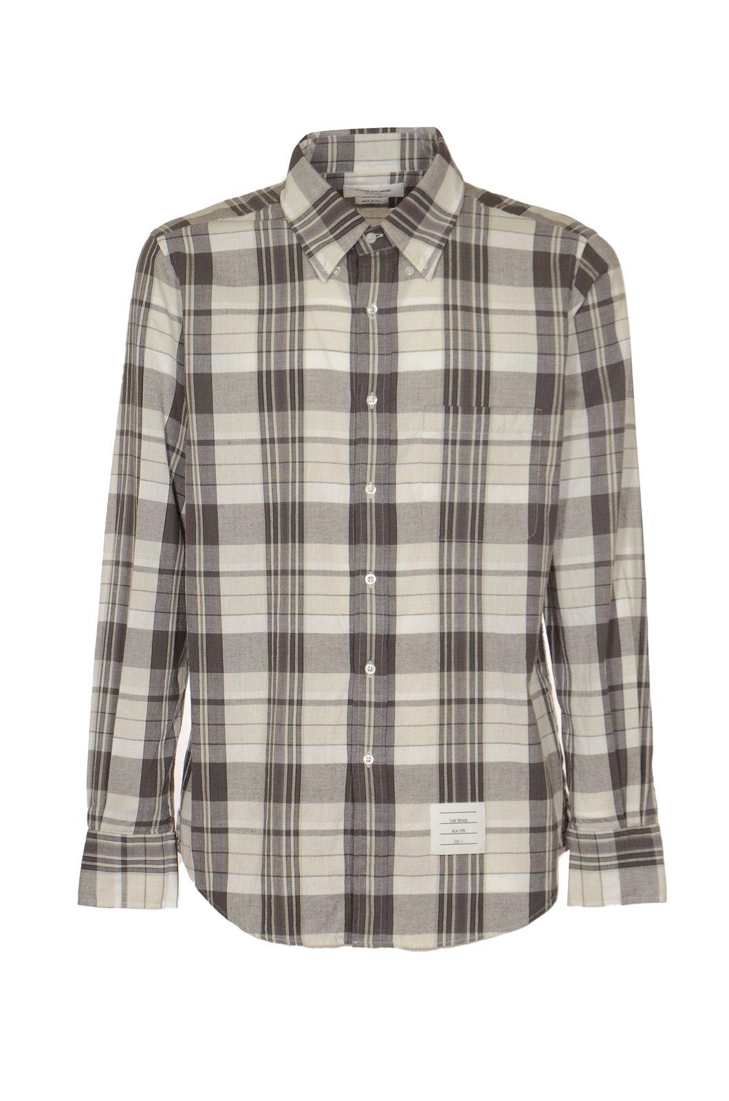 THOM BROWNE CHECKED LONG-SLEEVED BUTTONED SHIRT