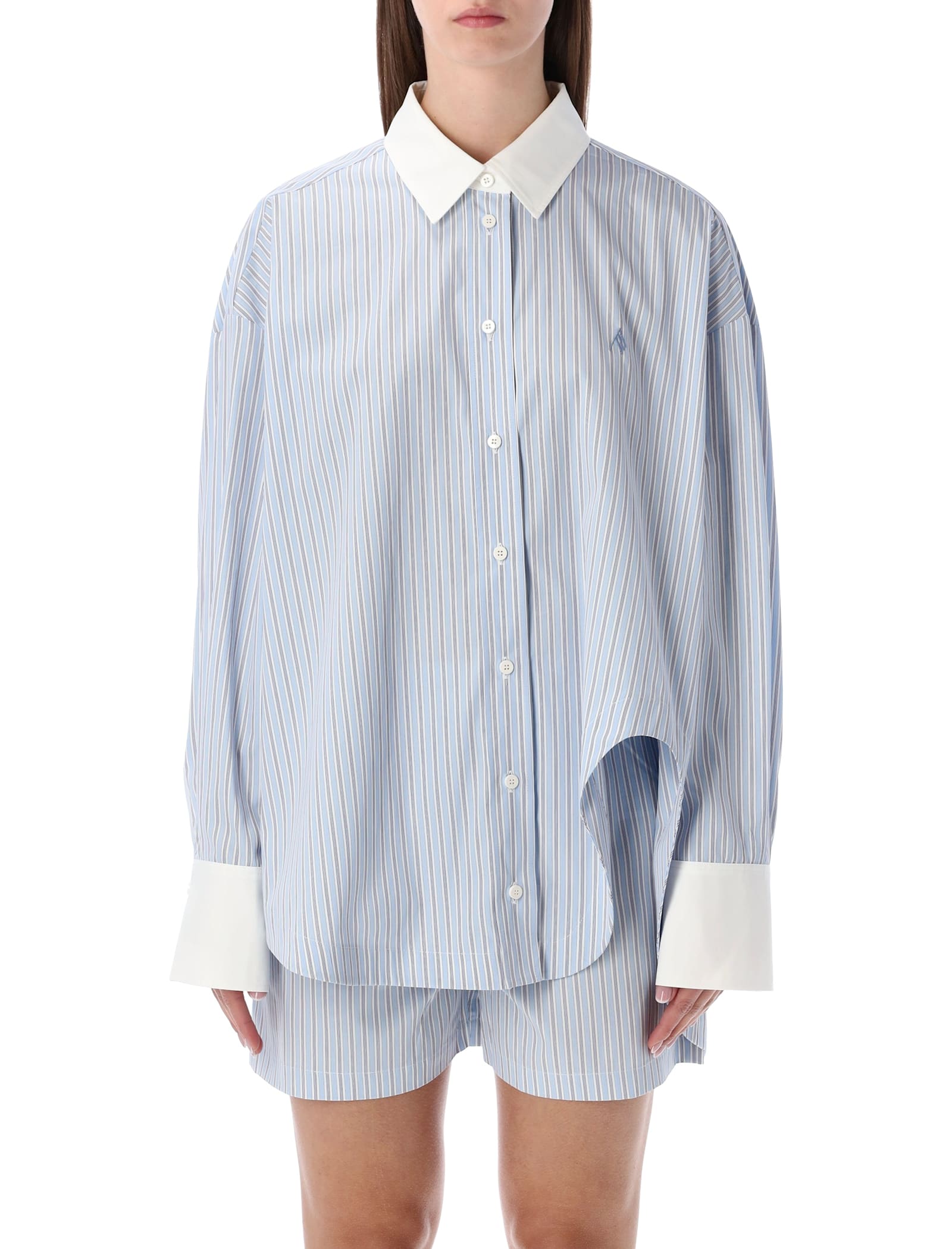 Attico Striped Embroidered Shirt In Blue