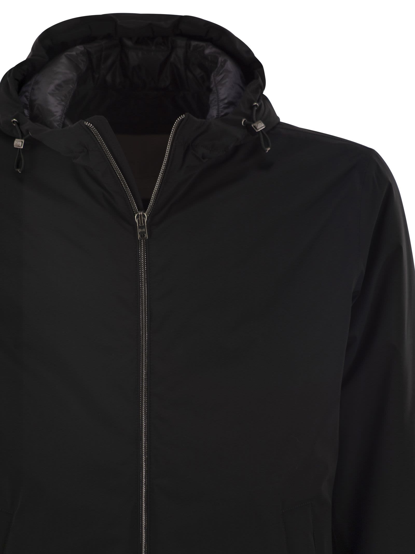Herno Hooded Long Sleeve Jacket With Elasticated Hem In Black