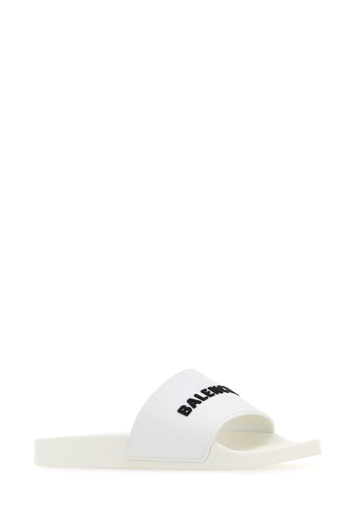 Shop Balenciaga White Rubber Pool Slippers In 9034