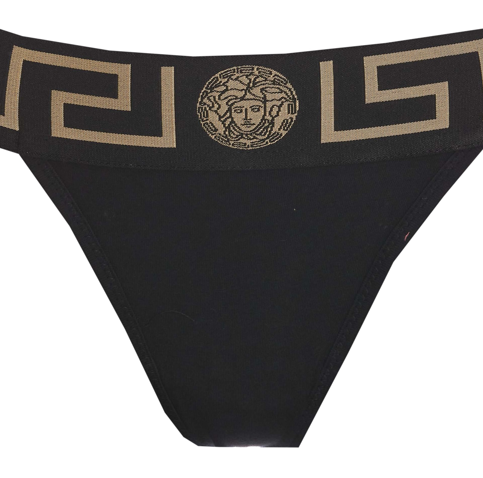 Shop Versace La Greca Logo Thong In Black