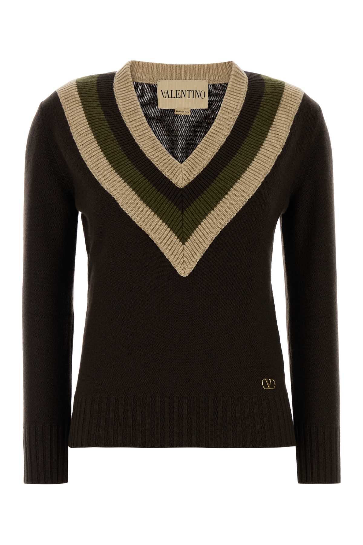 Valentino Garavani Chocolate Wool Sweater In Brown
