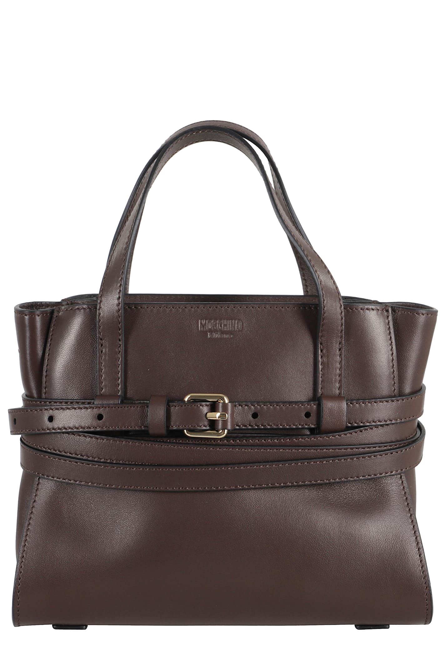 Moschino Small Tie Me Buckle-strap Tote Bag In Brown