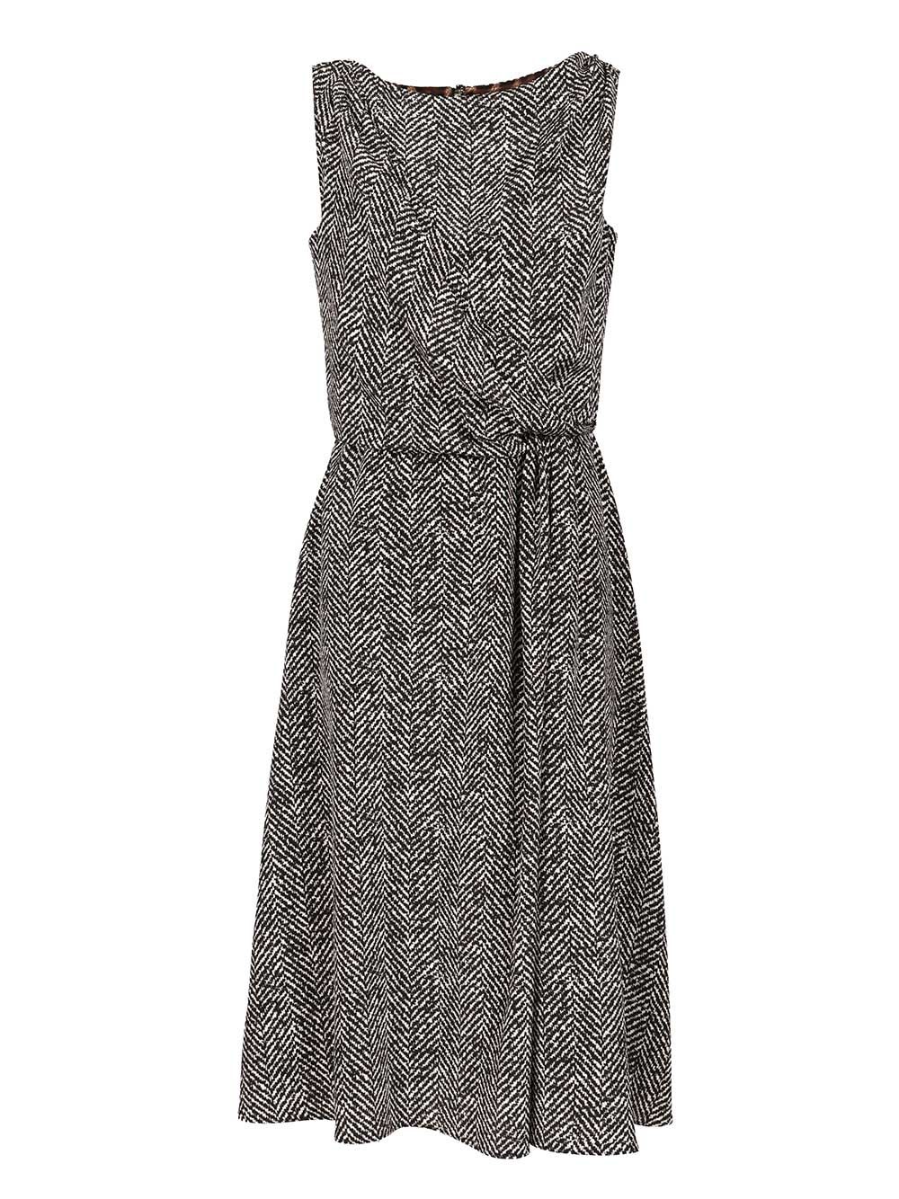 Dolce & Gabbana Heavy Crepe Dress With Chevron Print In Gray