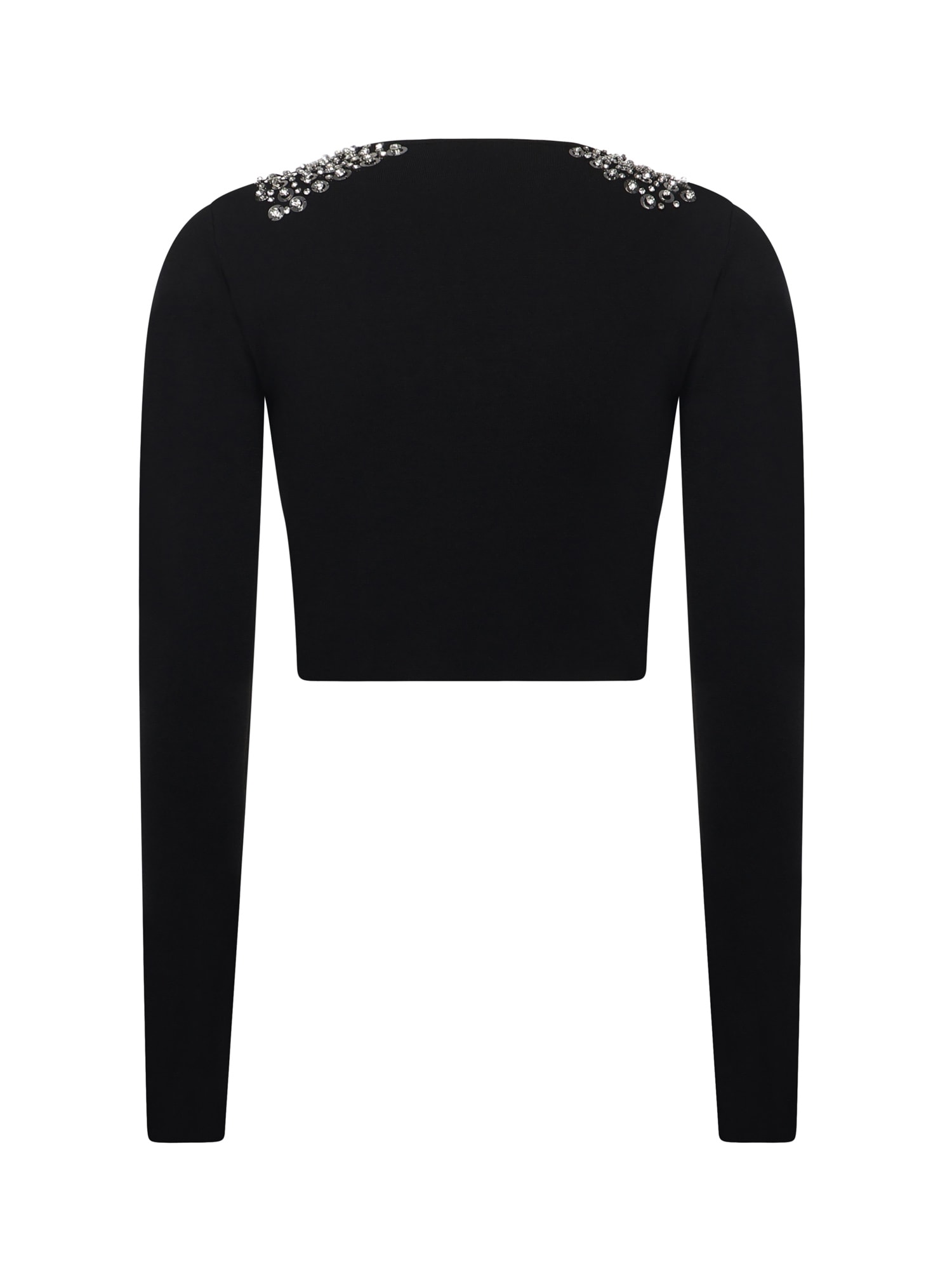 Pinko Cropped Sweater With Sequins And Crystals In Black