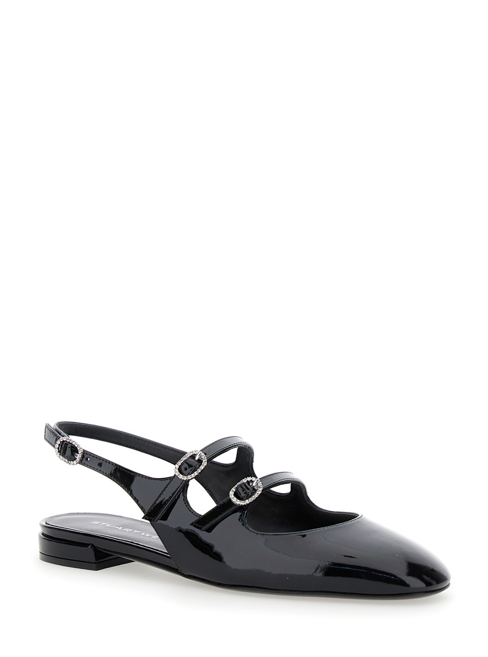 Shop Stuart Weitzman Black Slingback Ballet Shoes With Crystal Embellishment In Patent Leather Woman