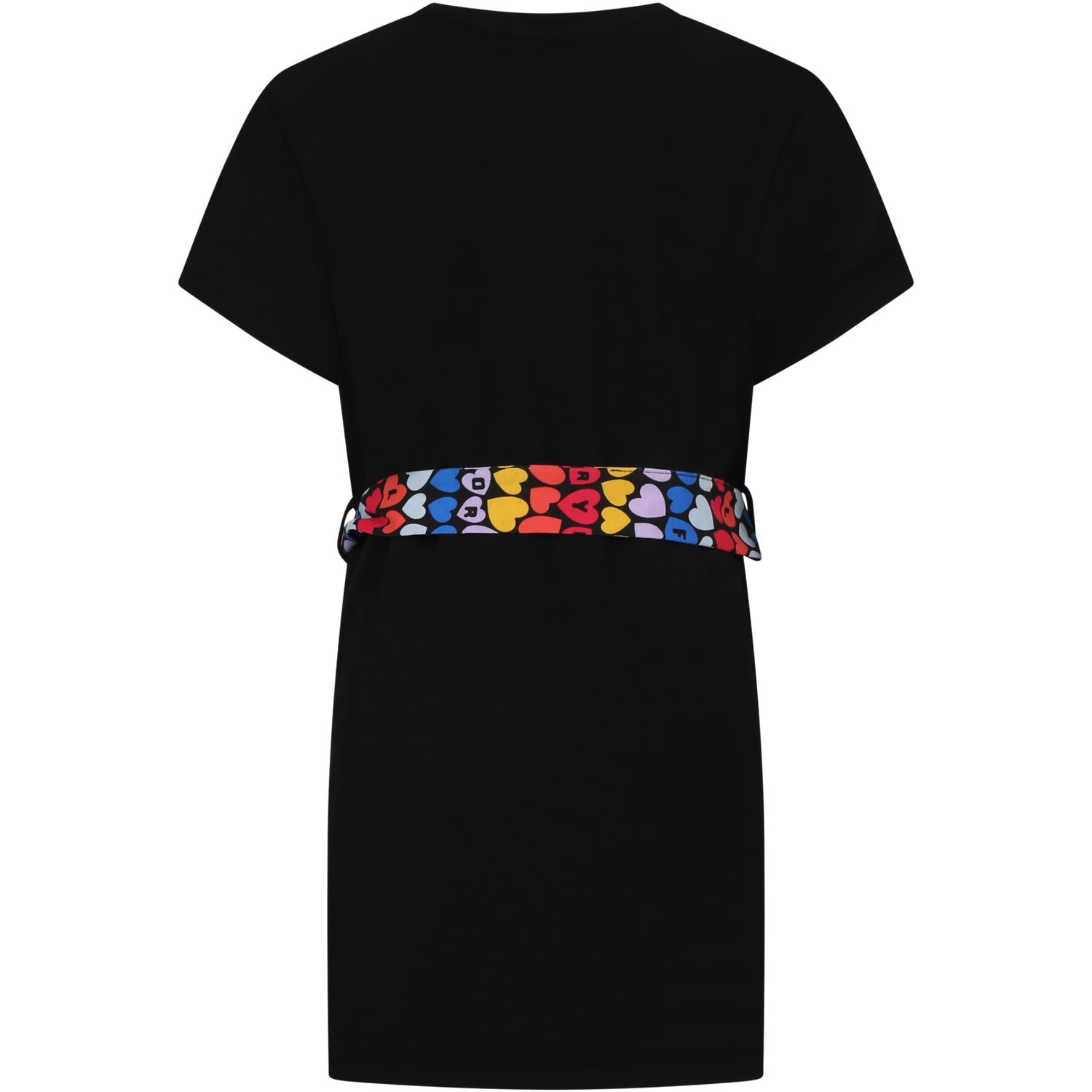Shop Rykiel Enfant Black Dress For Girl With Multicolor Belt And Logo