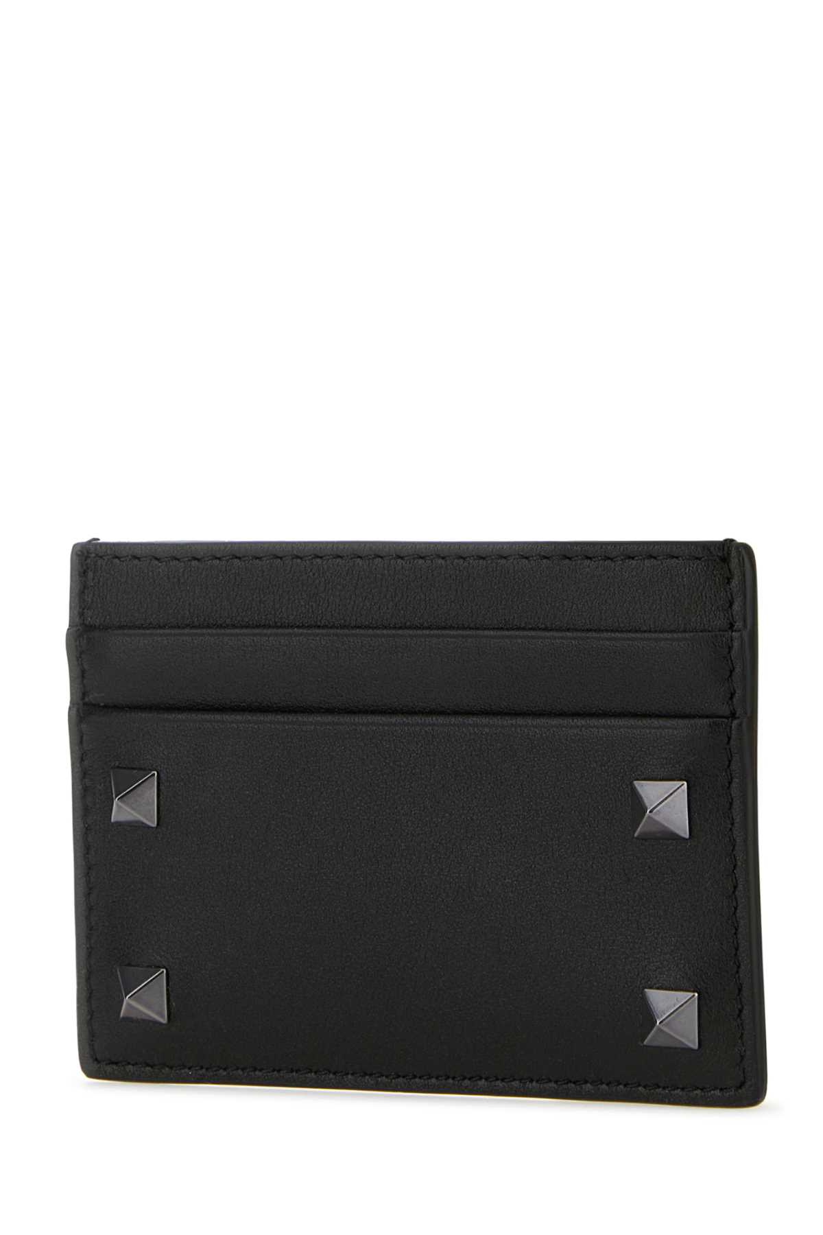 Valentino Garavani Black Leather Rockstud Card Holder In Nero