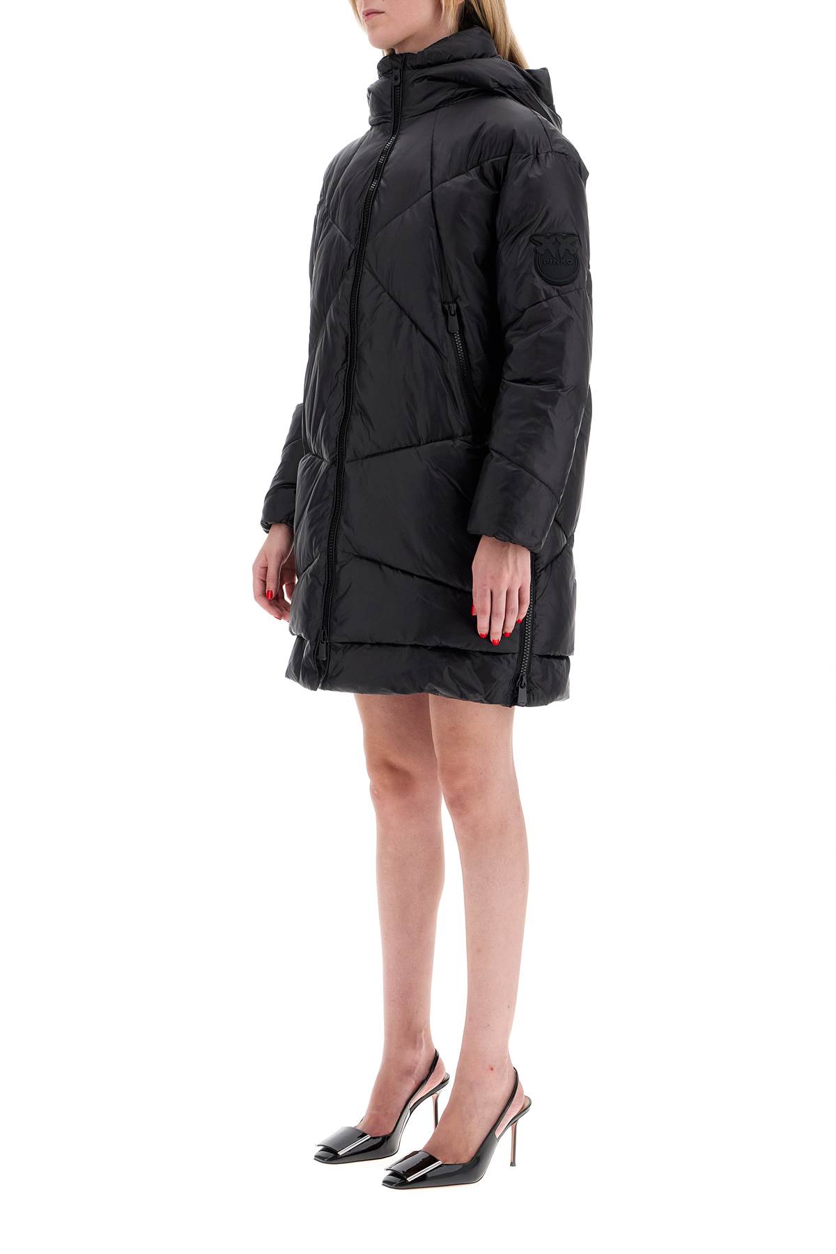 Shop Pinko Mid-length Down Jacket With Hood In Nero Limousine (black)