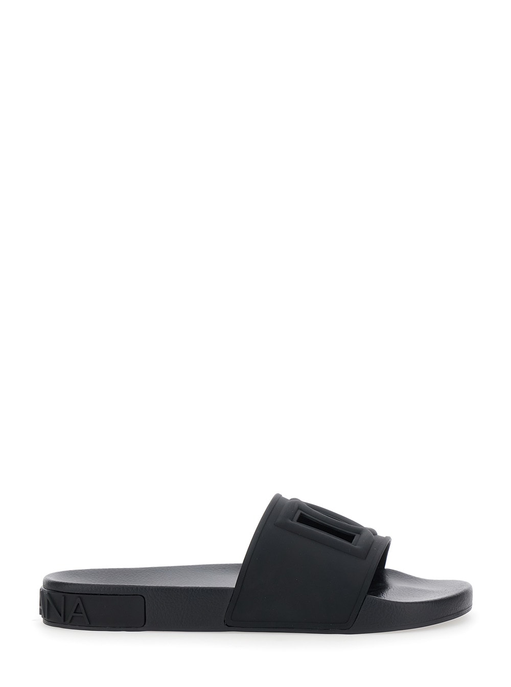 Dolce & Gabbana Black Sandals With Tonal Logo Lettering On The Rear And Open Toe In Rubber Man