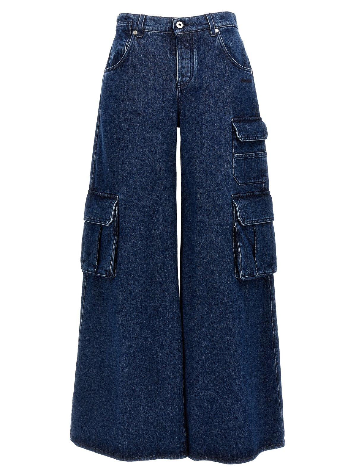 Shop Off-white Logo Patch Wide Leg Jeans In Blu