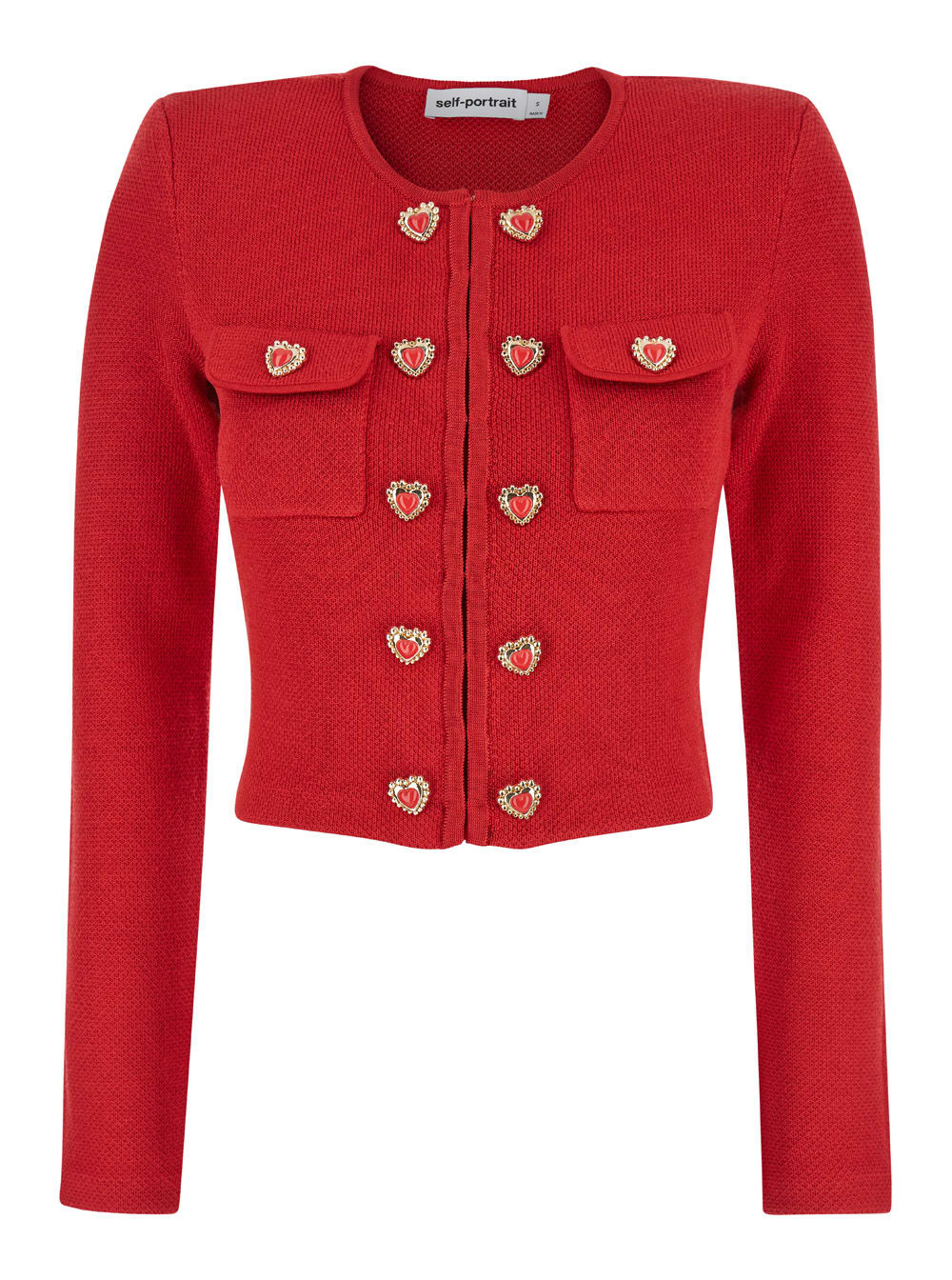 Red Knit Heart Buttoned Cardigan