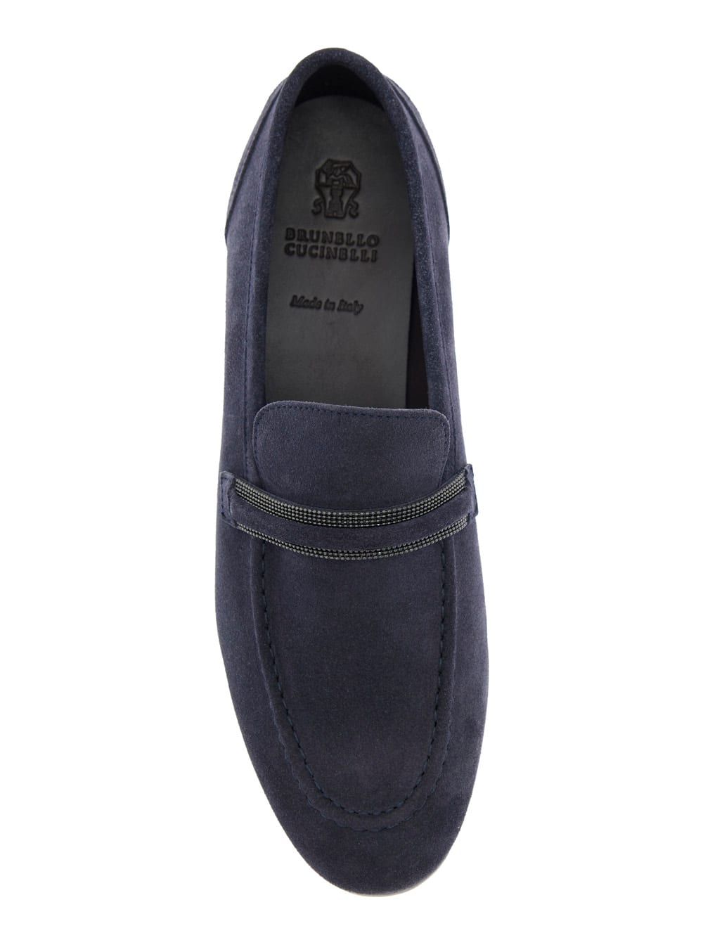 Brunello Cucinelli Blue Loafers With Monil Detail On The Front In Suede Woman