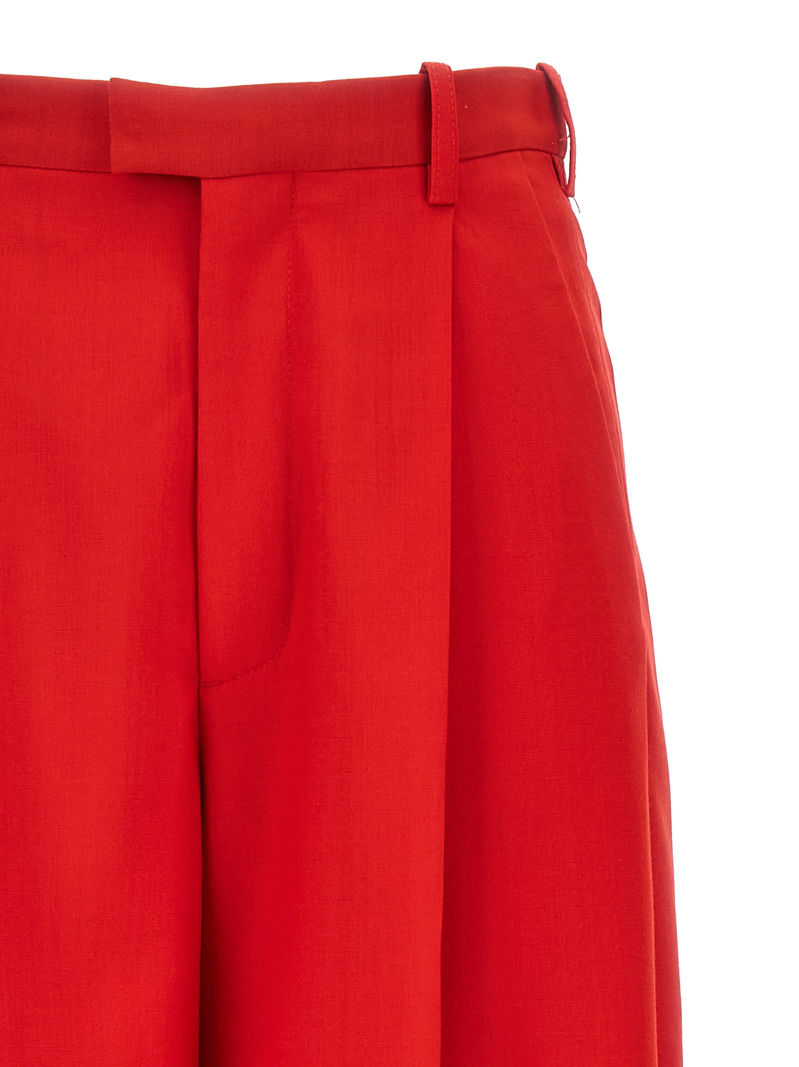 Shop Marni Front Pleat Pants In Red