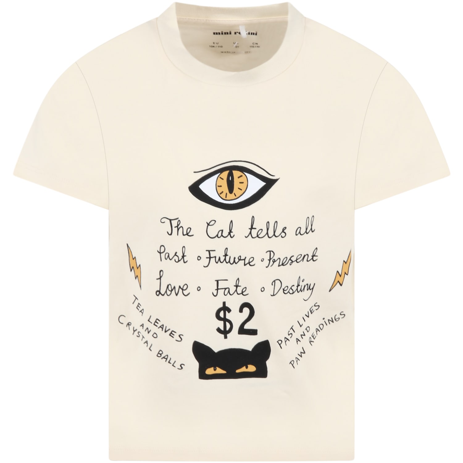 Mini Rodini Beige T-shirt For Kids With Cat Tells All Print