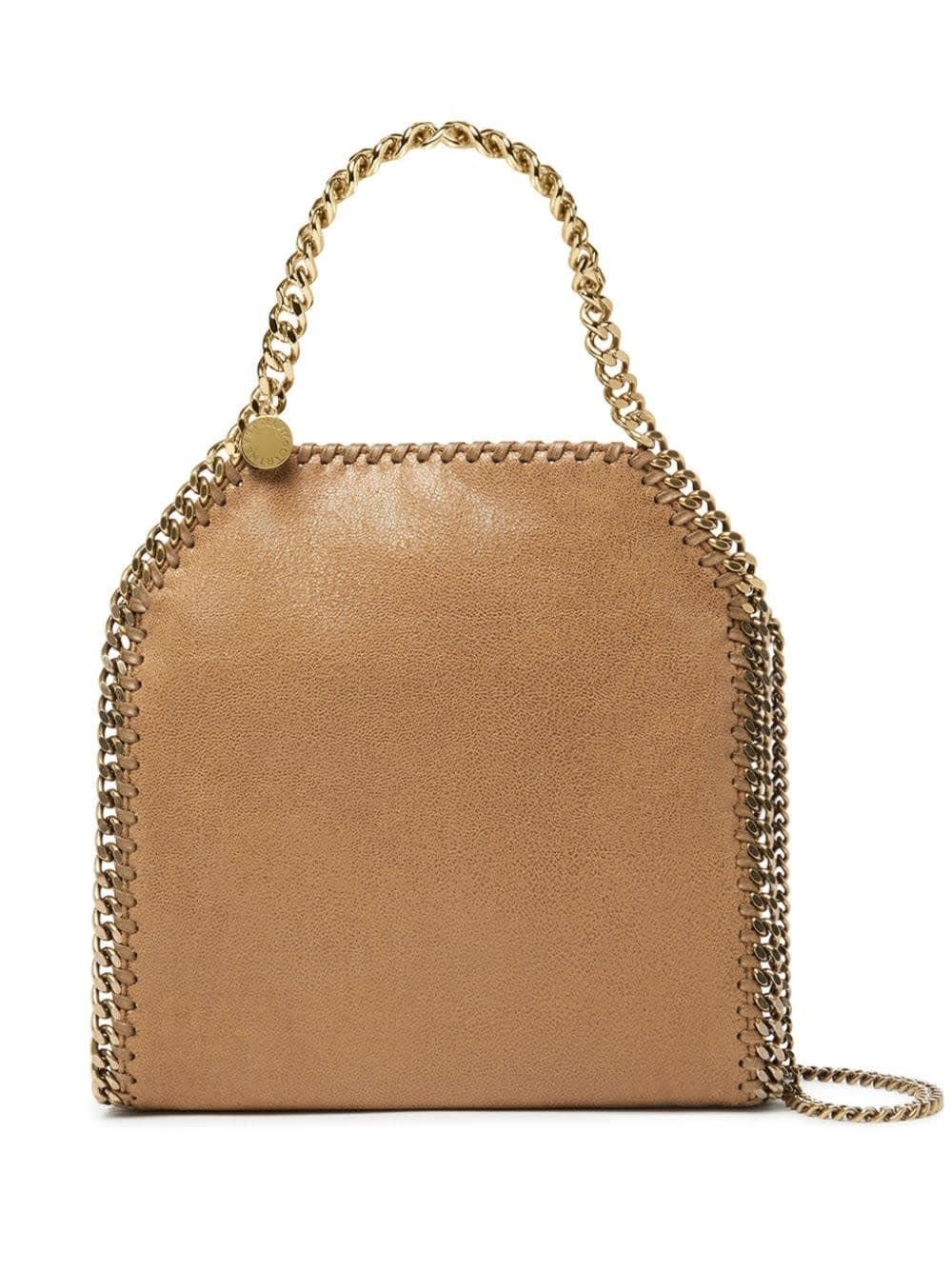 Shop Stella Mccartney Pecan Brown And Gold Mini Falabella Tote Bag