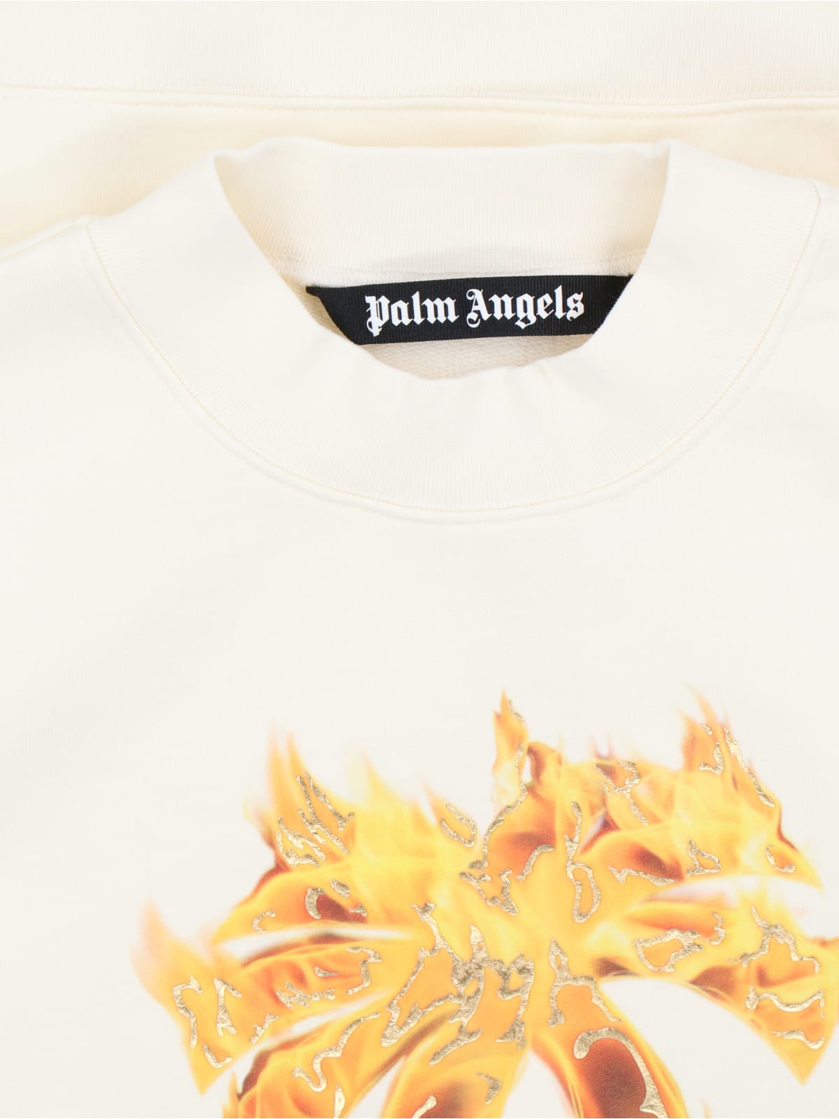 Shop Palm Angels Burning Logo Print Crewneck Sweatshirt In White