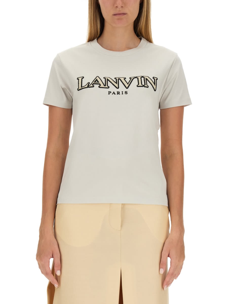 Shop Lanvin T-shirt With Logo Embroidery In White