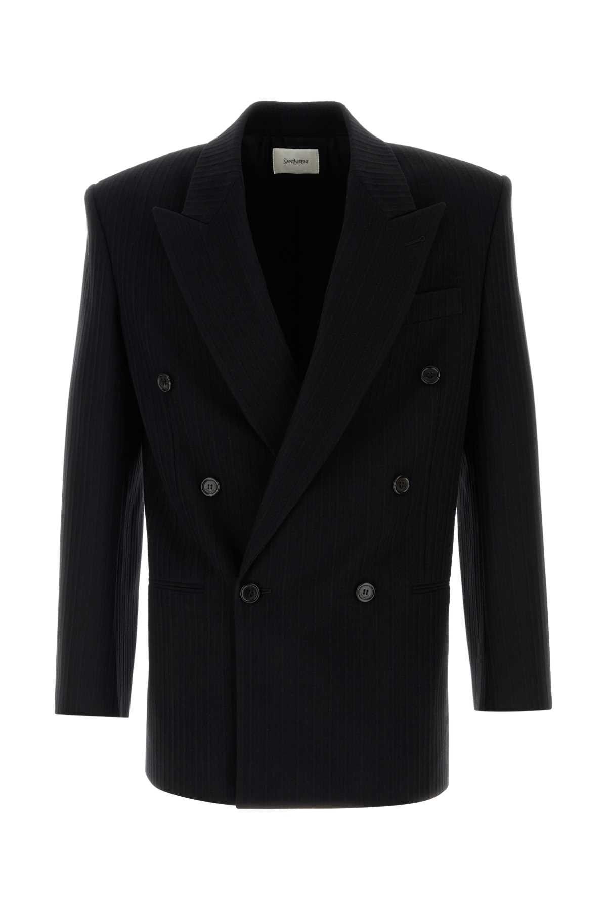 Shop Saint Laurent Embroidered Flannel Blazer In Noir