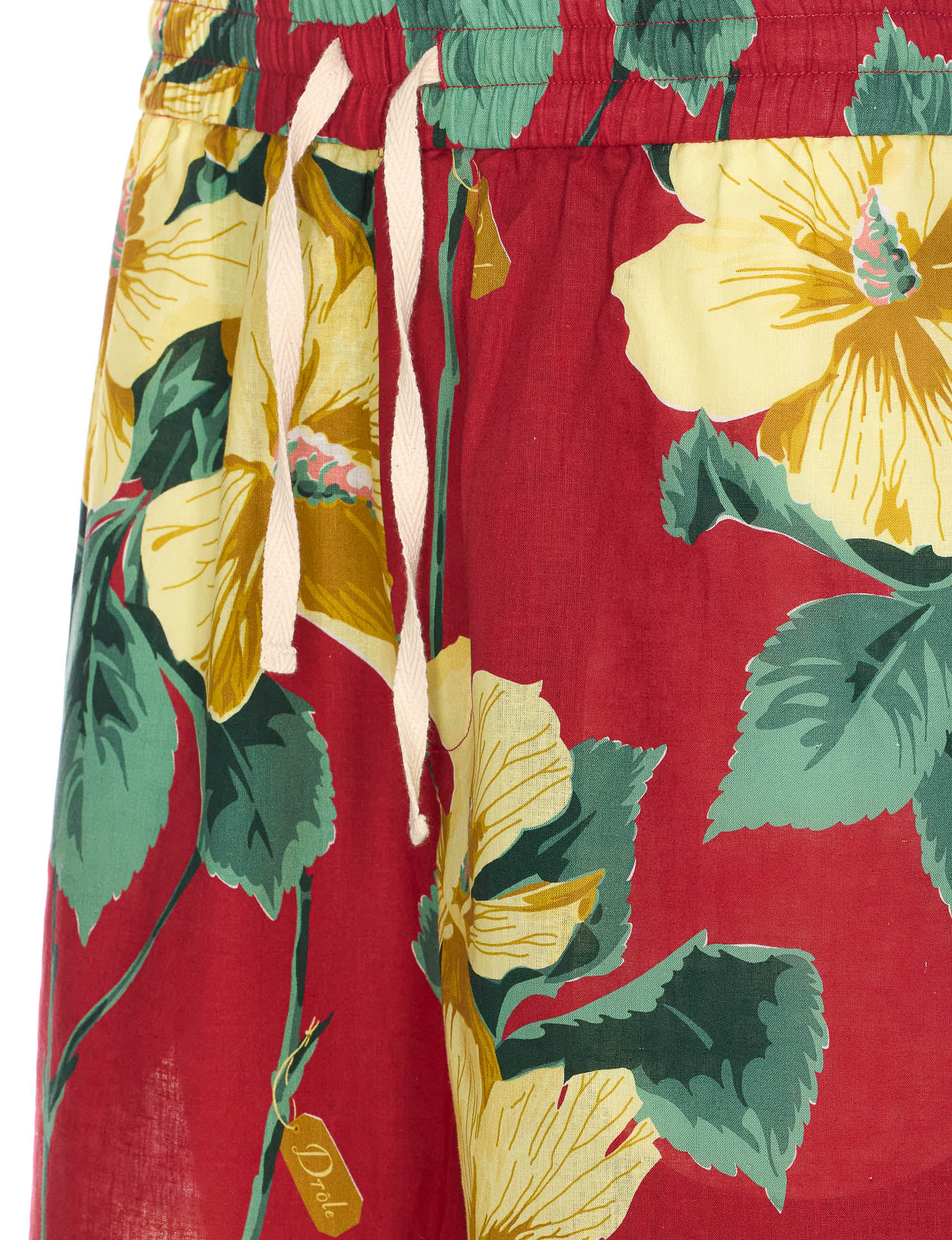 Drôle De Monsieur Elasticized Waist Floral Print Shorts With Lateral Pockets In Red
