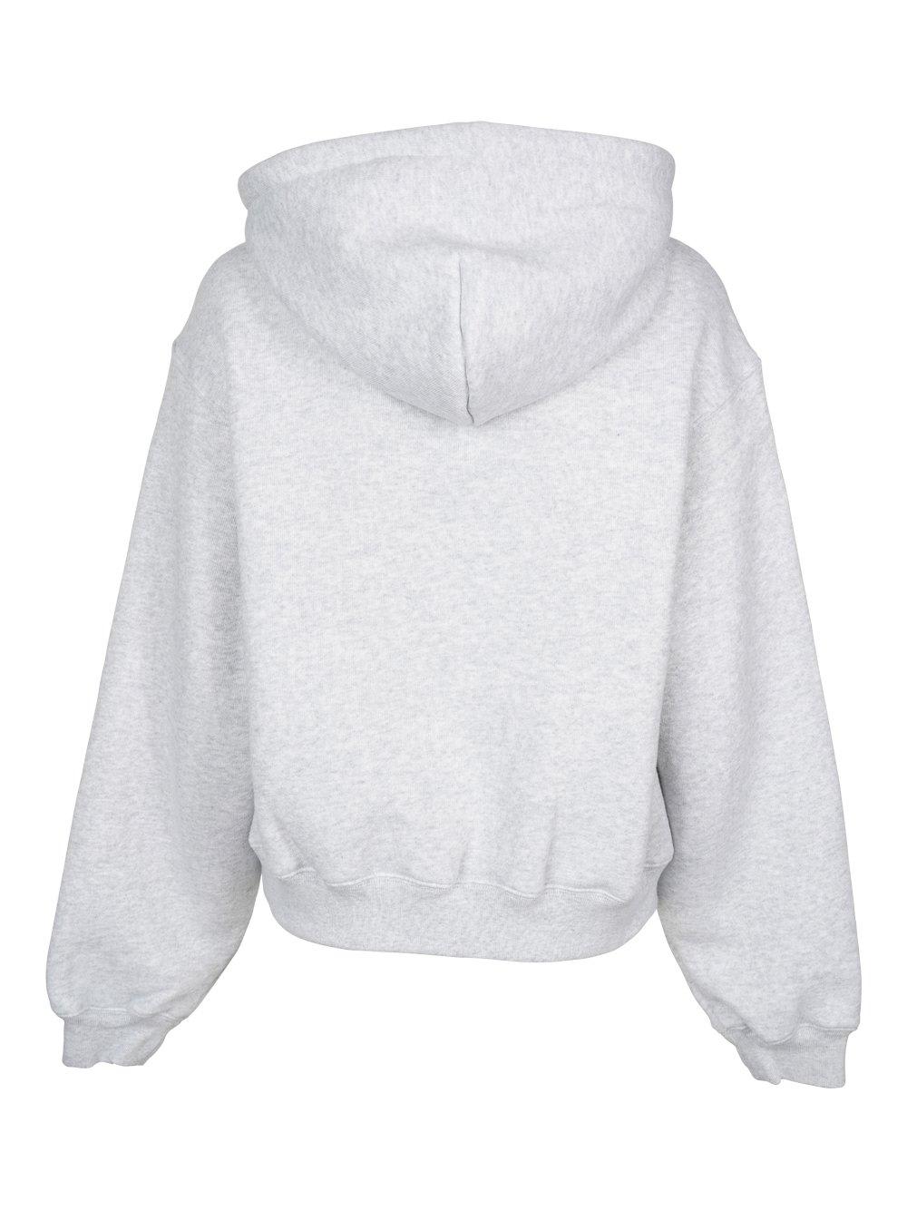 Shop Alexander Wang Logo Printed Drawstring Hoodie In Grey