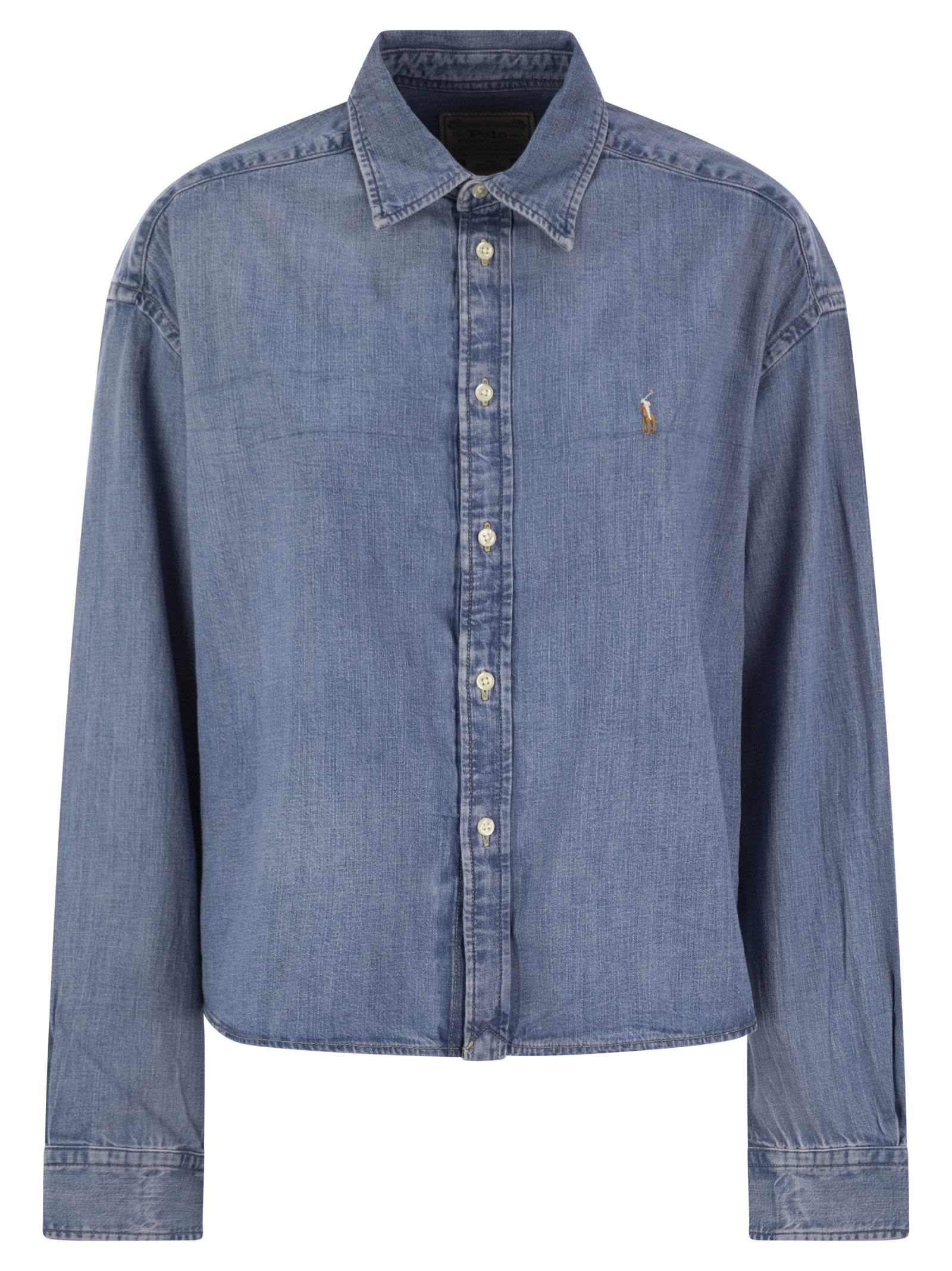 Shop Polo Ralph Lauren Short Square Denim Shirt In Light Denim