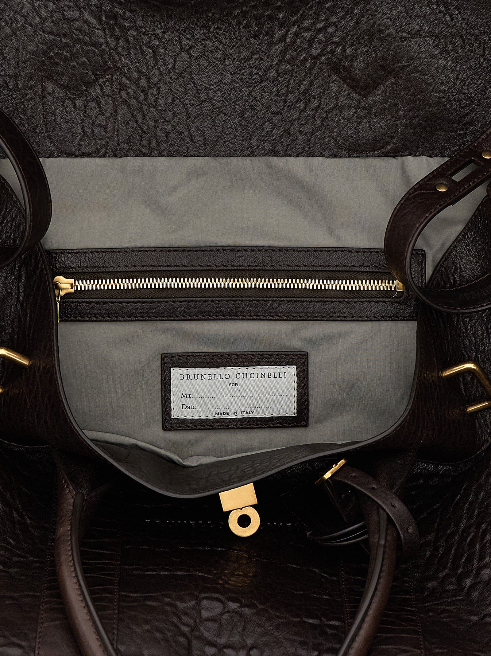 Brunello Cucinelli Men Country Leather Bag With Texture Grain In Multi