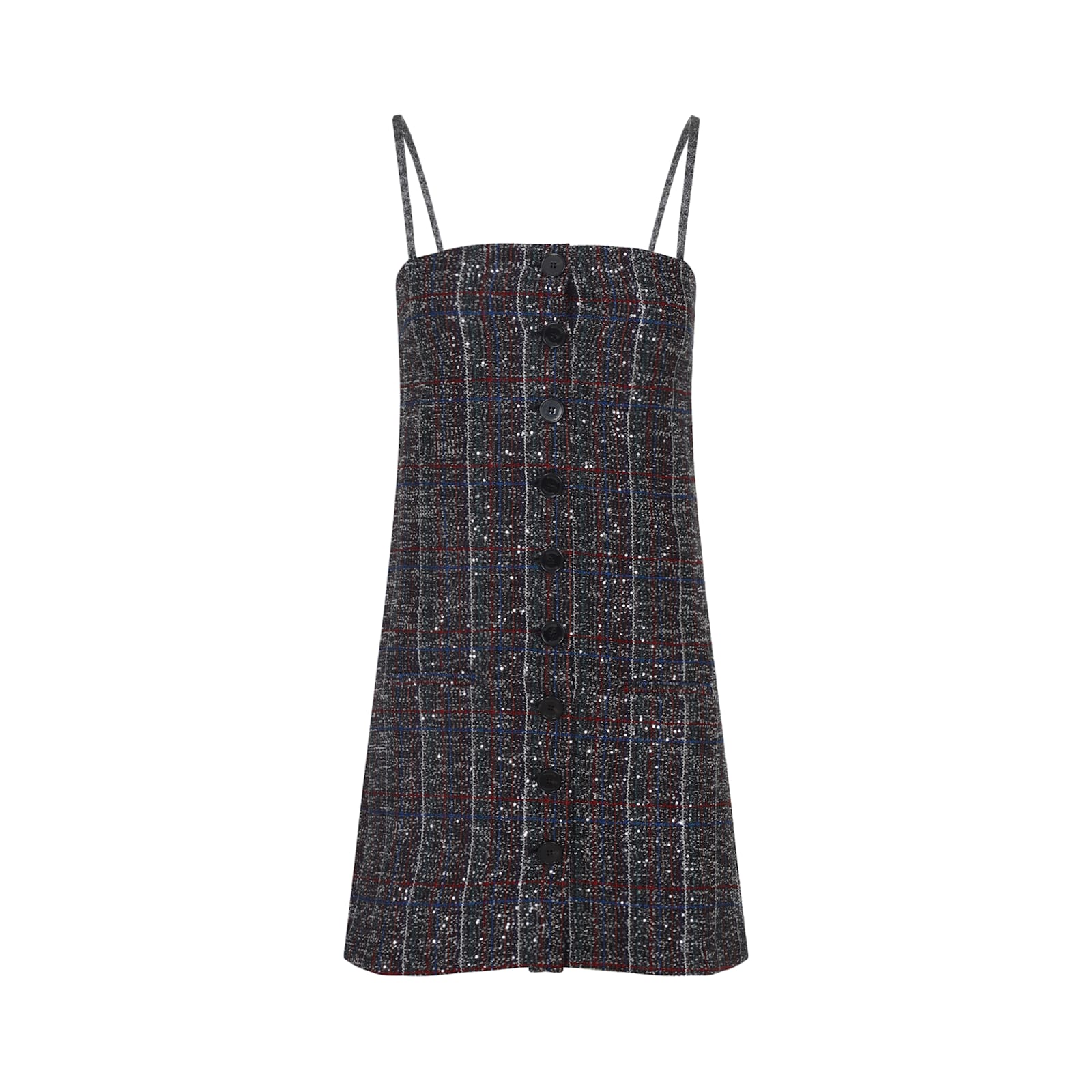 Missoni Spaghetti Strap Plaid Dress Featuring Buttons In Black