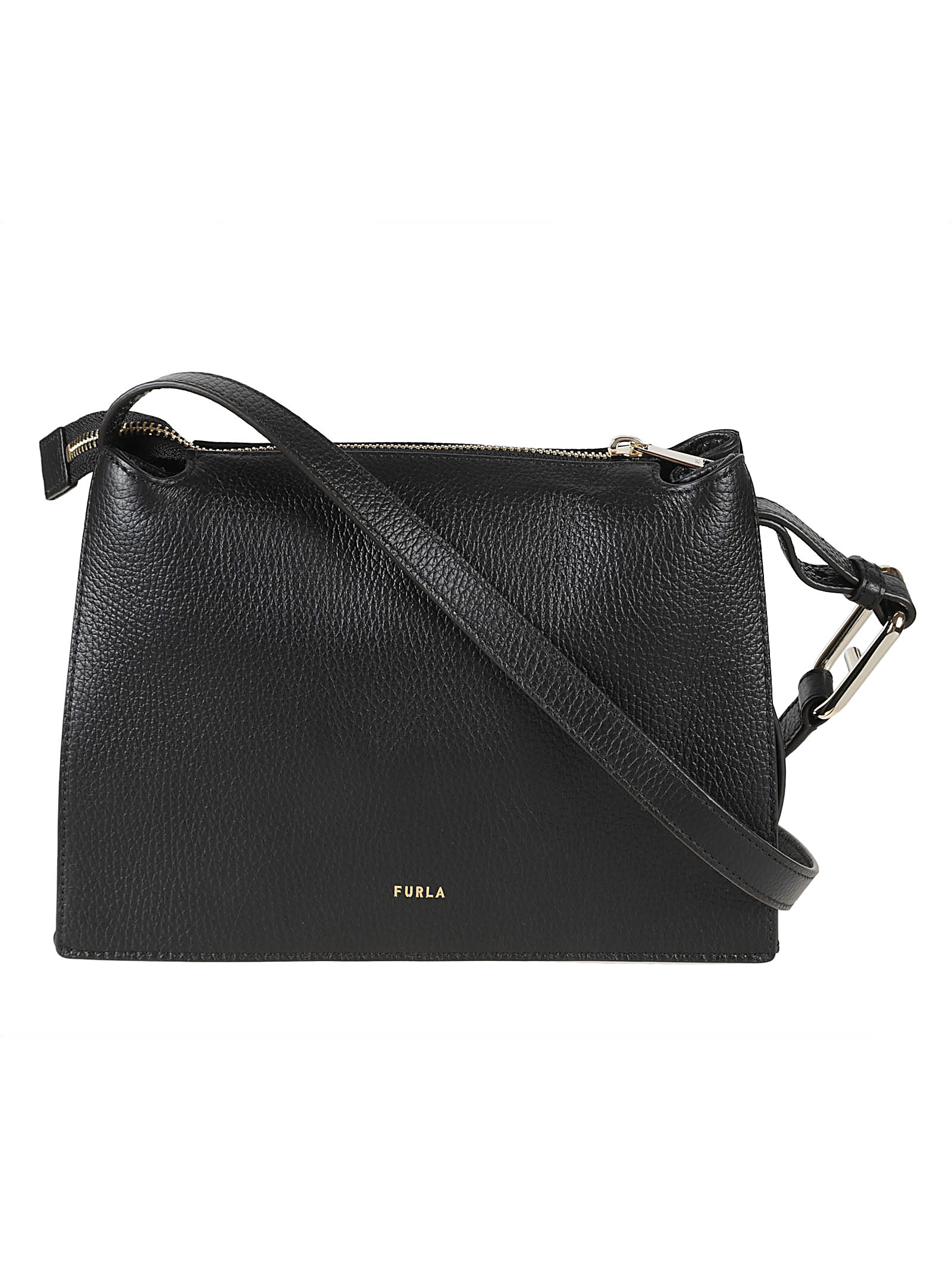 Furla Top Zip Logo Shoulder Bag In Black