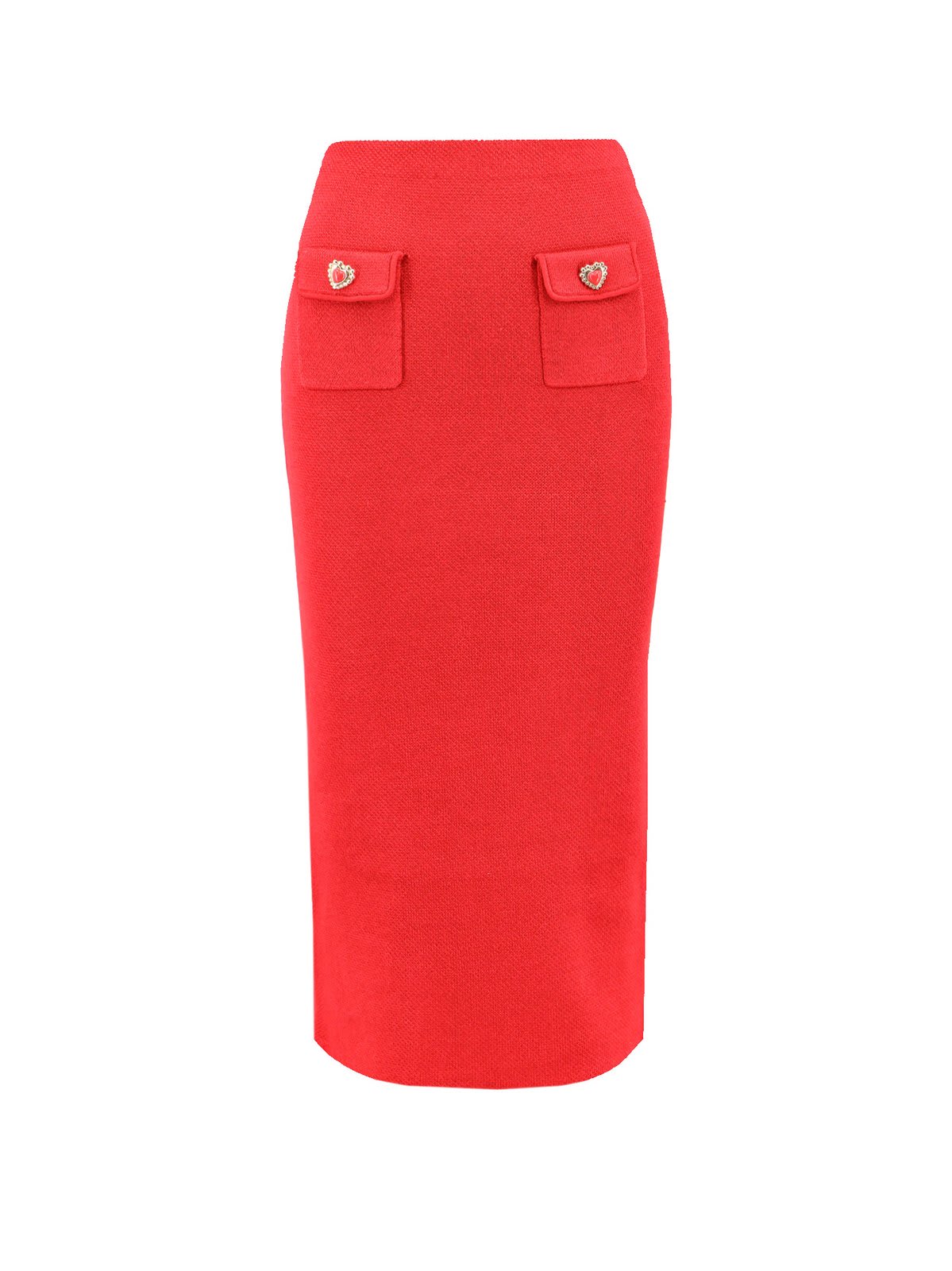 Shop Self-portrait Knitted Midi Pencil Skirt In Red