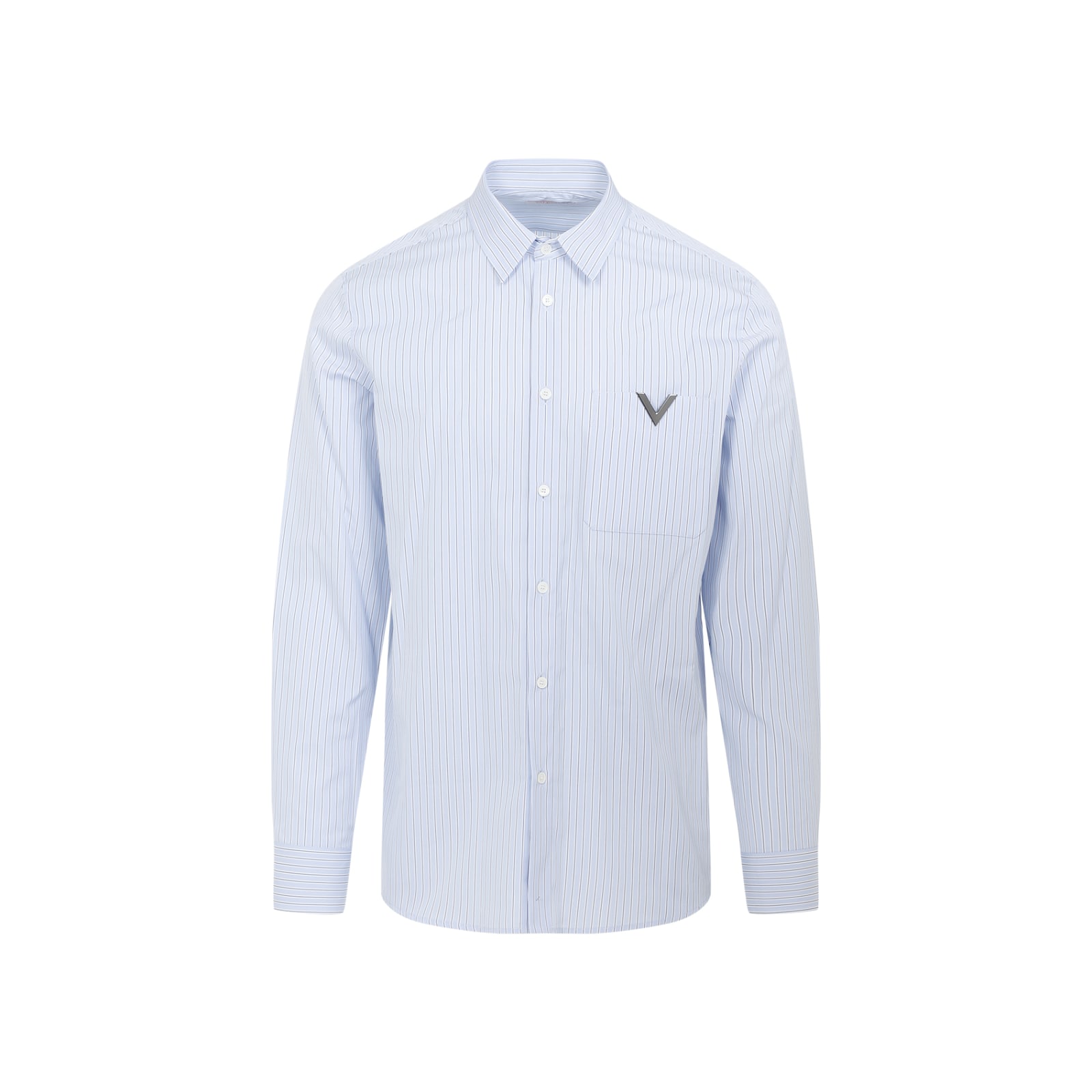 Shop Valentino Regimental Shirt In Riga Azzurra E Bianco