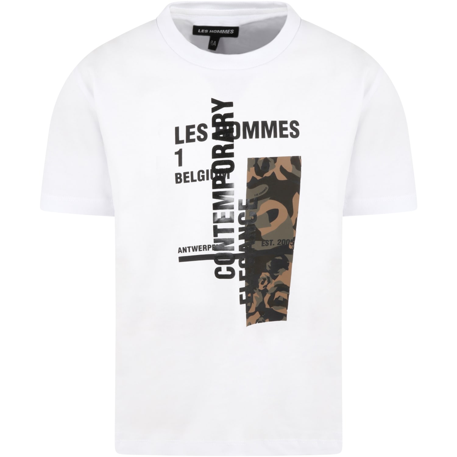 Les Hommes White T-shirt For Boy With Black Logo