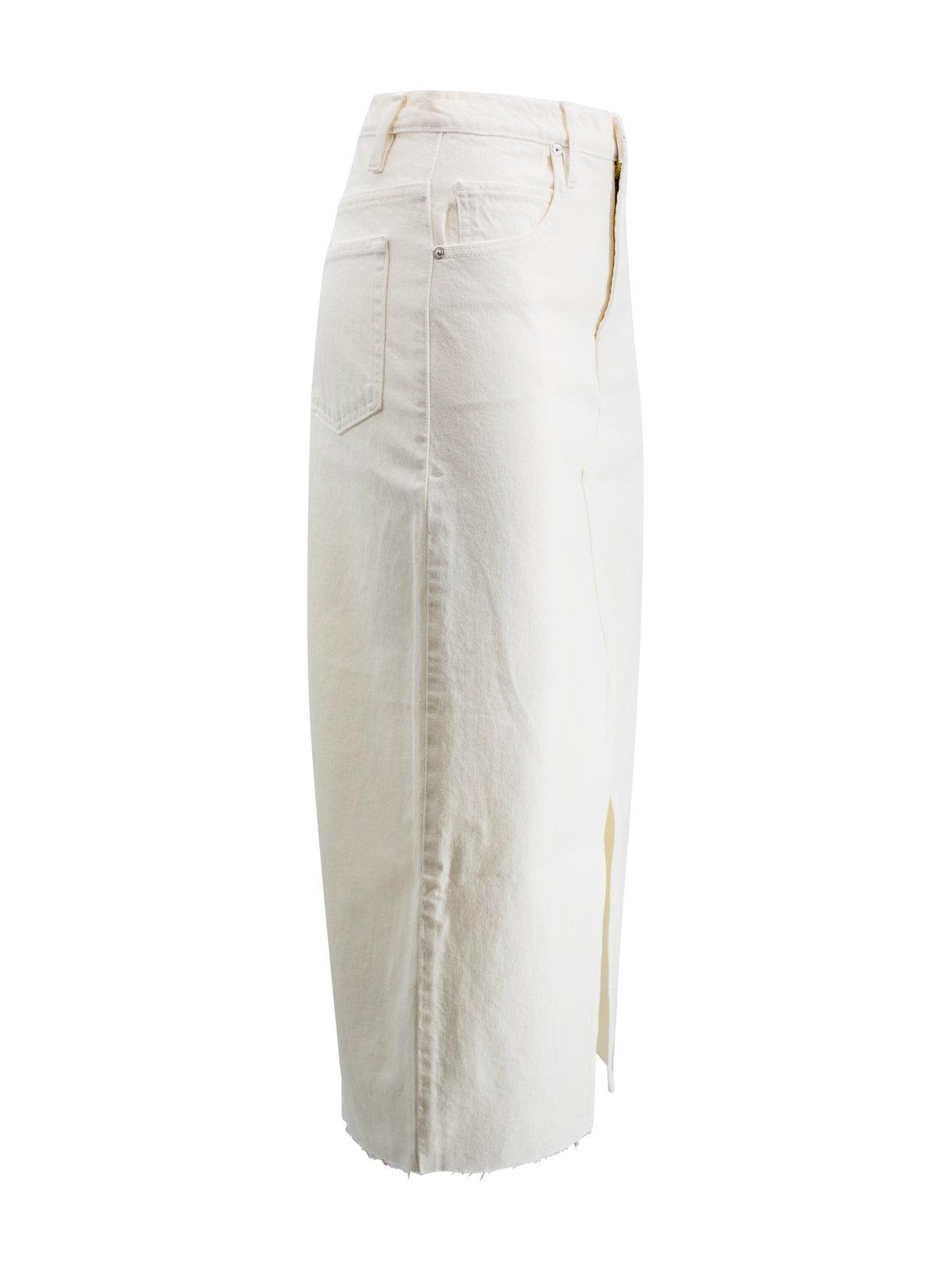 Shop Frame The Midaxi Frayed Edge Denim Midi Skirt In Cream