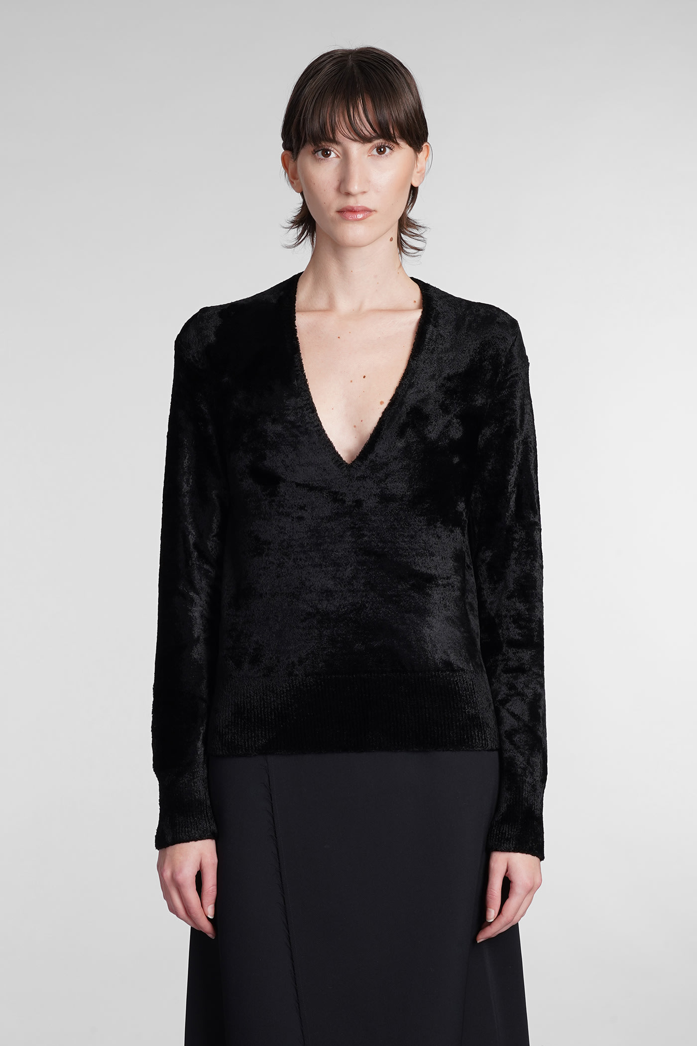 Sapio Lamé-effect V-neck Jumper In Black