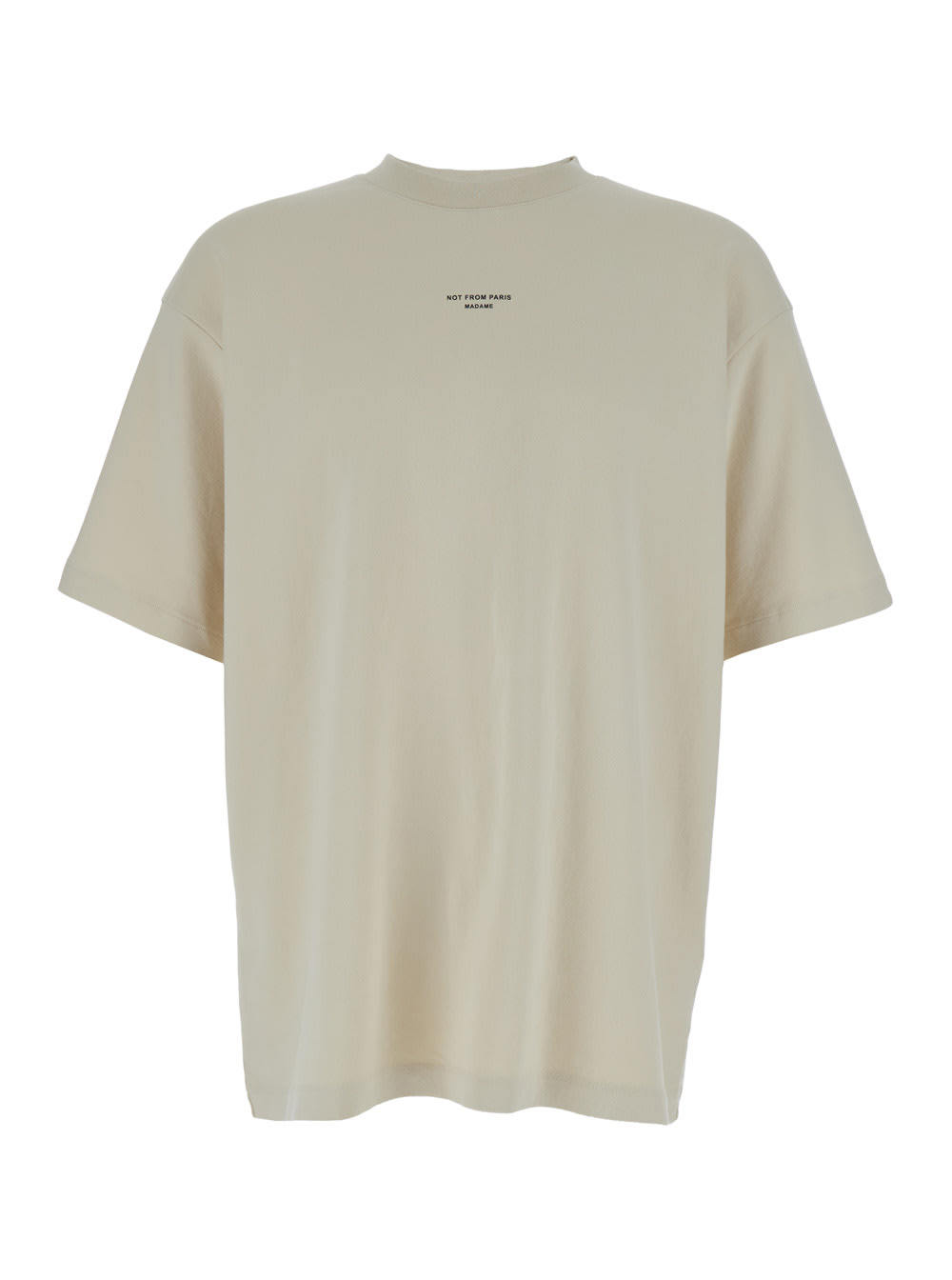 Shop Drôle De Monsieur Slogan Classique Beige Classic T-shirt With Logo Print In Cotton Blend Man In Mastic