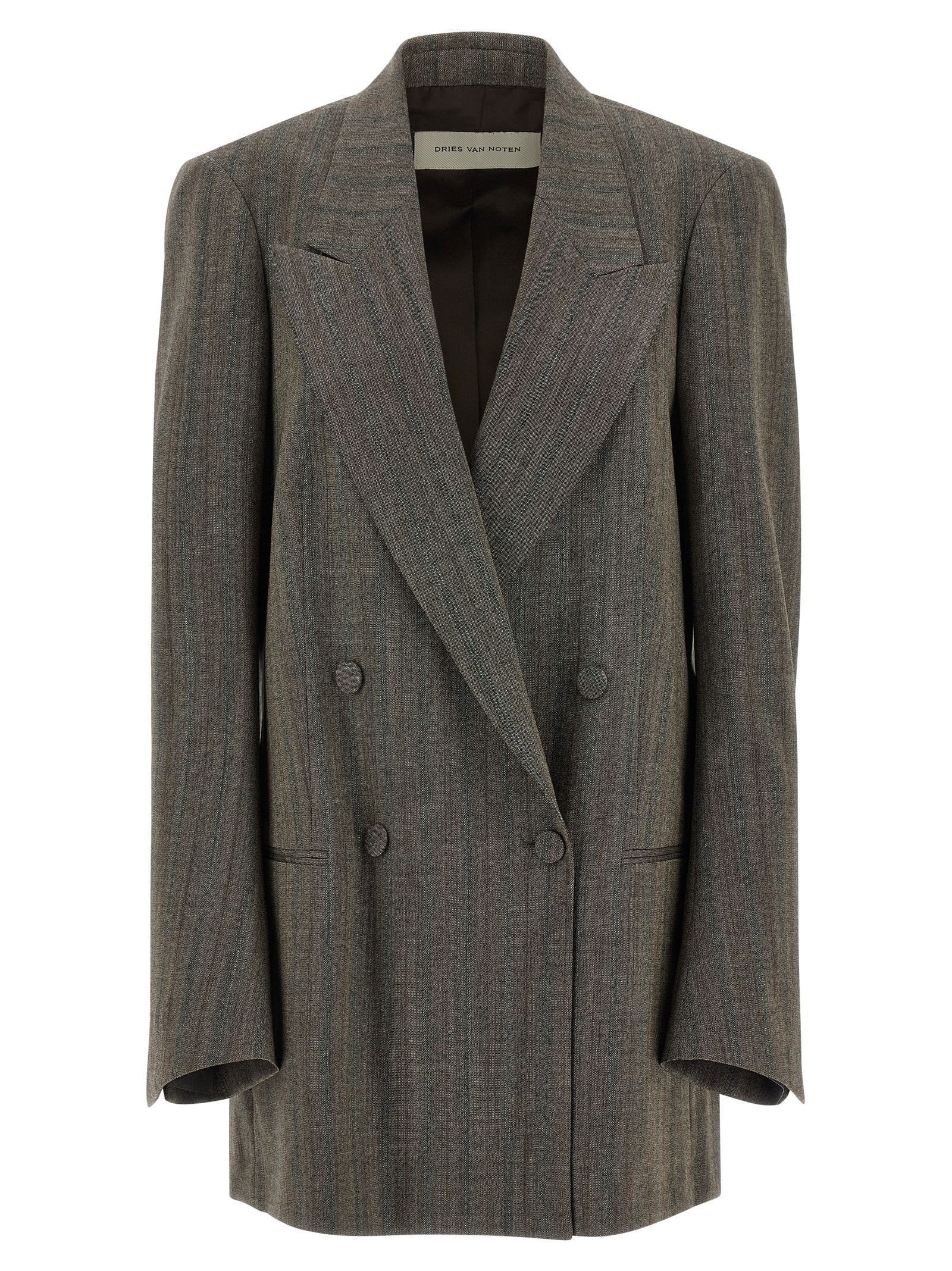 Dries Van Noten Tailored Double-breasted Blazer With Pinstripe Detail In Gray