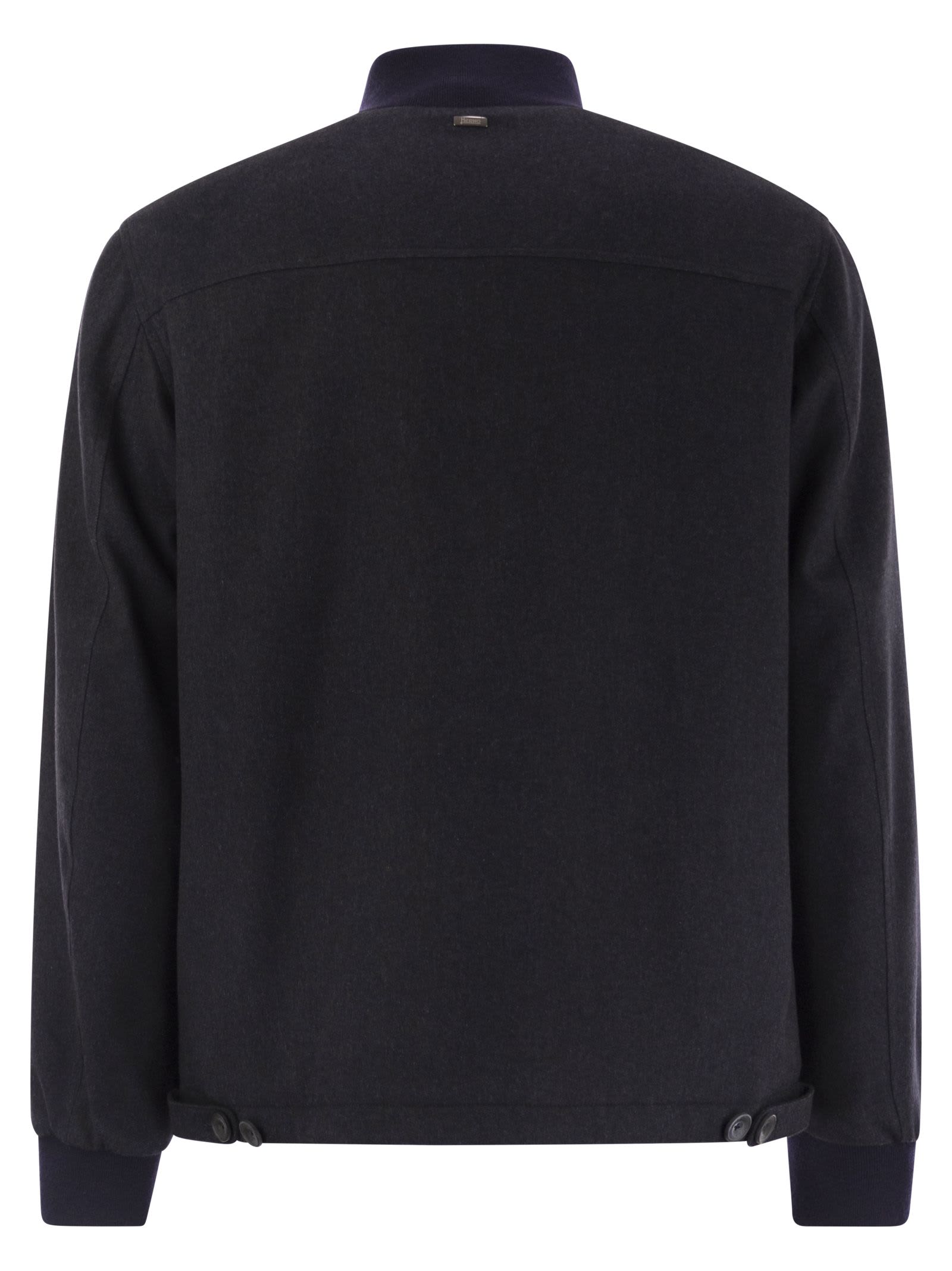 Herno Men Silk And Cashmere Bomber Jacket In Blue