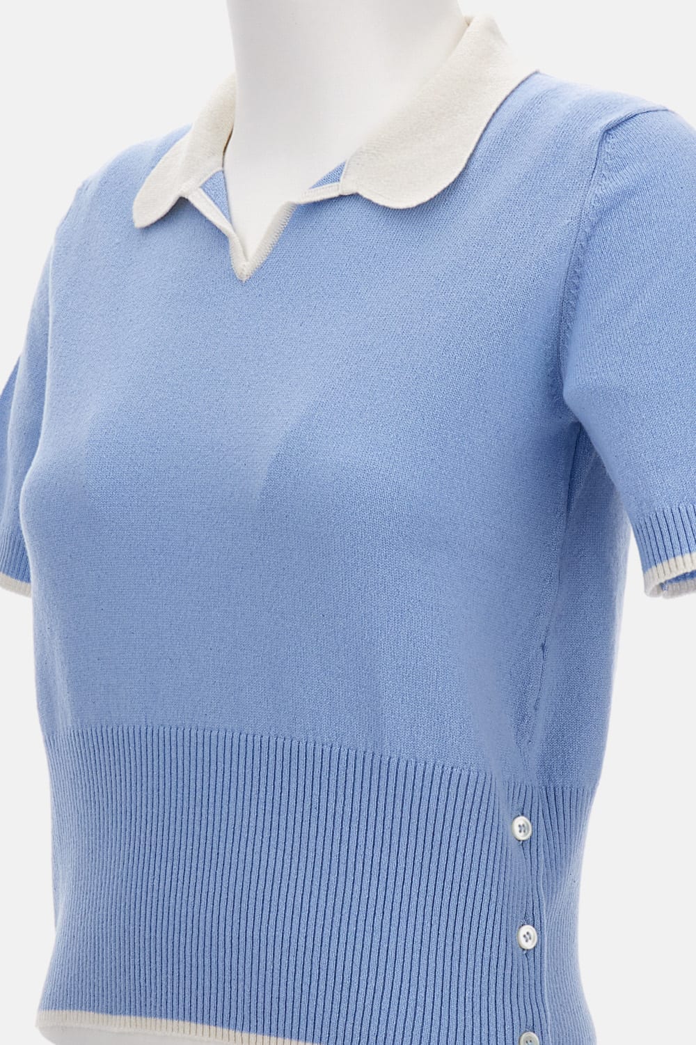 Thom Browne Ribbed-knit Short-sleeve Polo Top In Blue