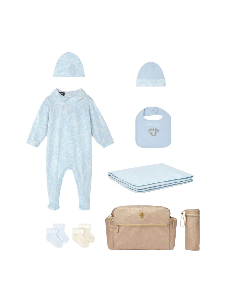 Shop Versace Gift Set 2 Pcs Baroque Newborn Jersey In Azure